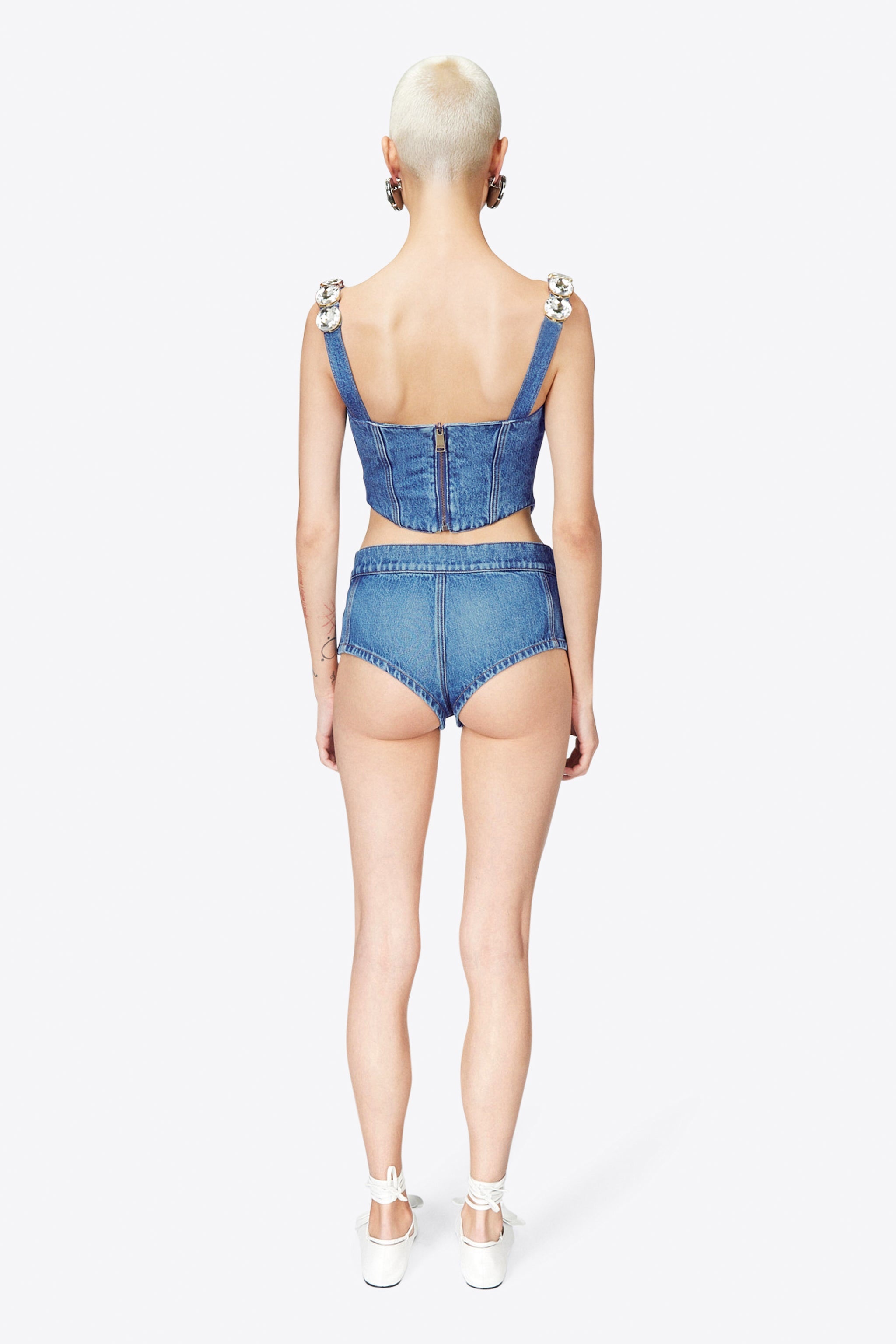 JUMBO CRYSTAL DENIM CORSET TOP - 5