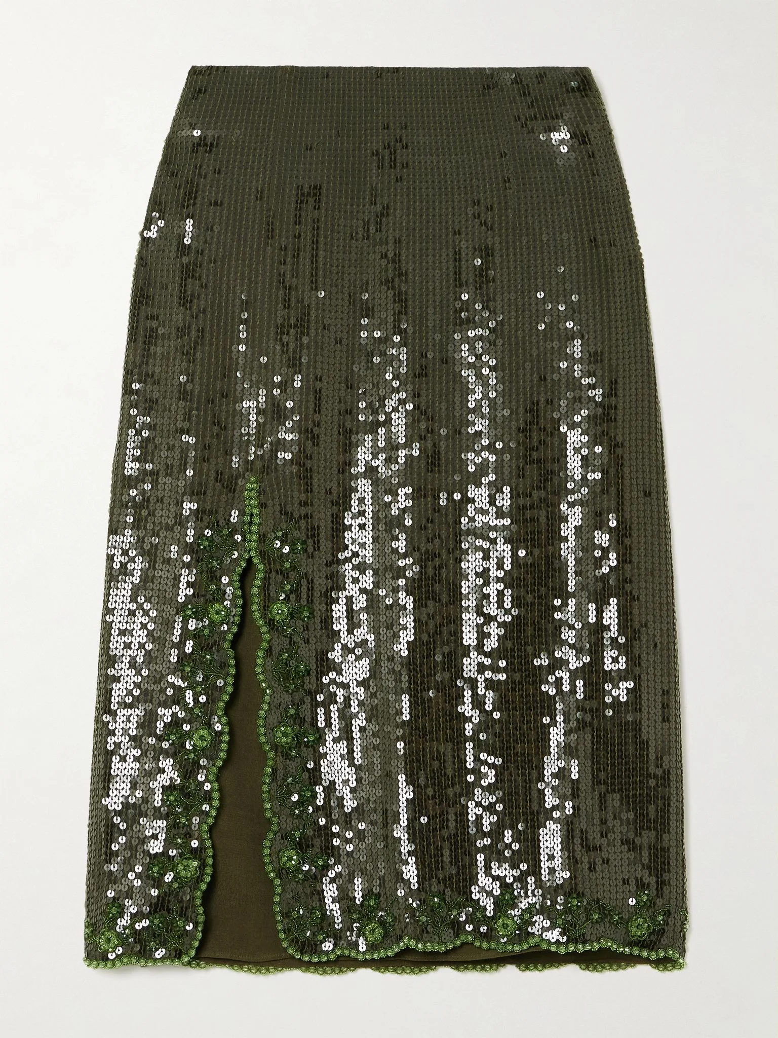 Olivine scalloped embellished crepe midi skirt Green - 1