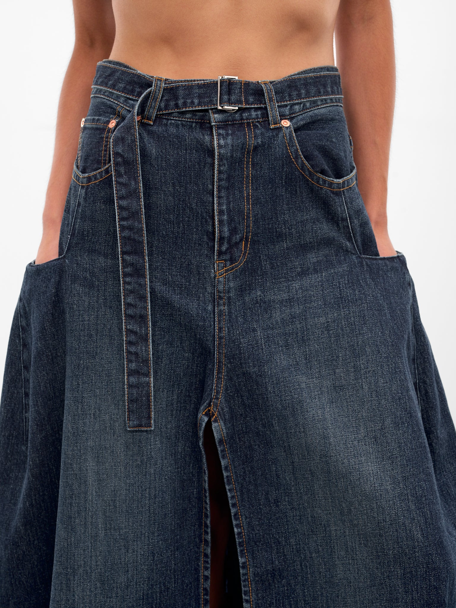 Blue Denim Deconstructed Maxi Skirt - 4