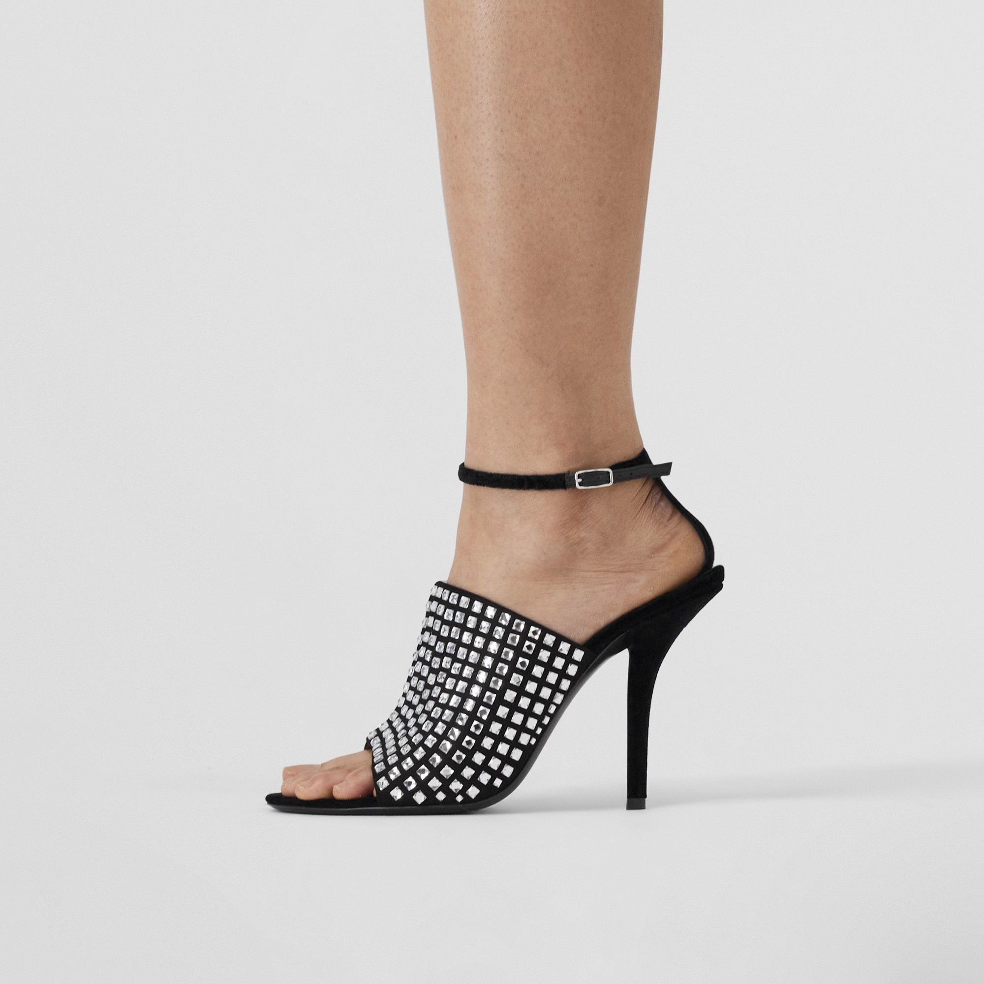 Crystal Detail Velvet Stiletto-heel Sandals - 4