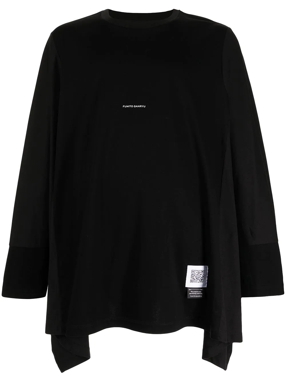 logo-print long-sleeve draped T-shirt - 1