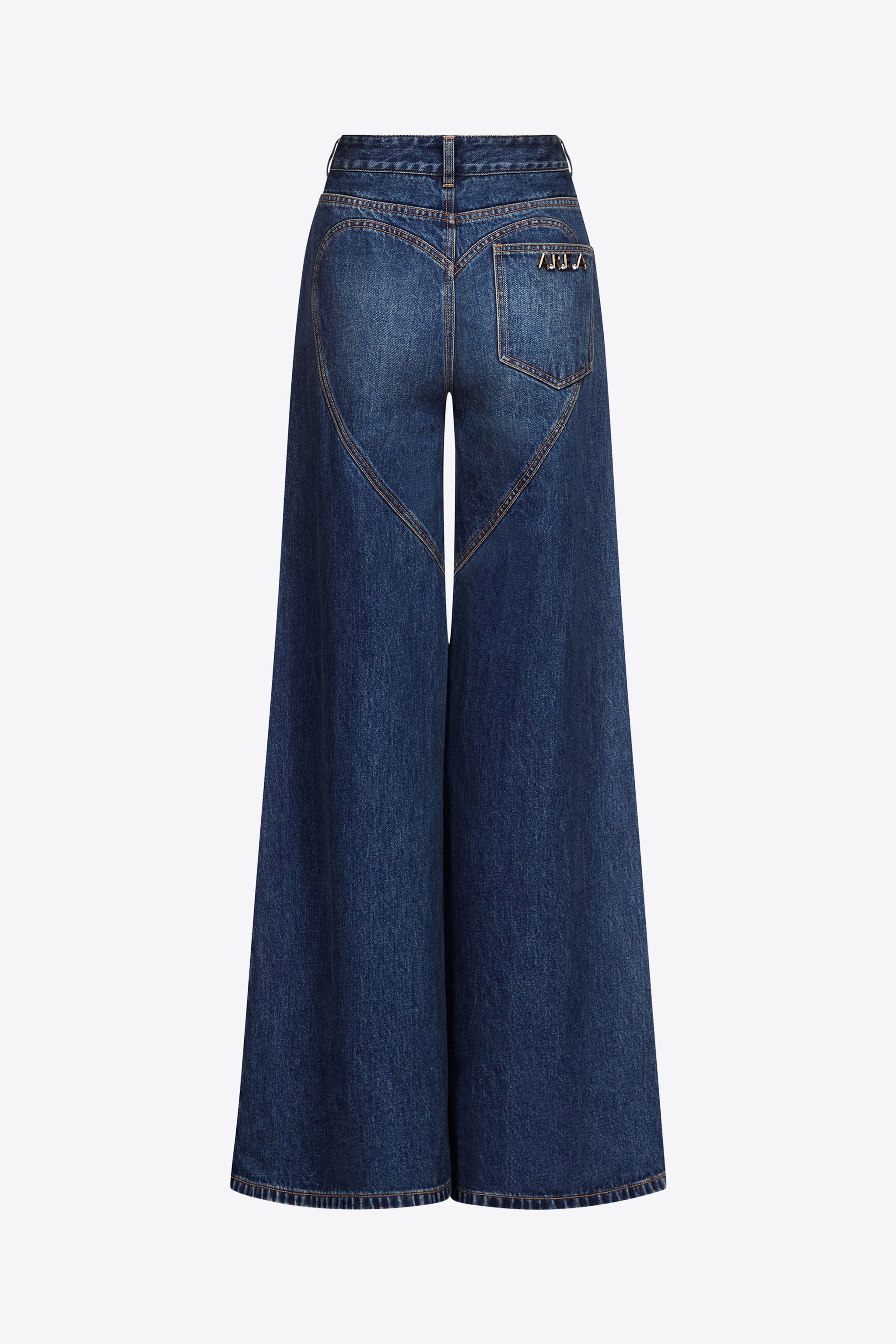 CRYSTAL HEART CHARM WIDE LEG JEAN - 2