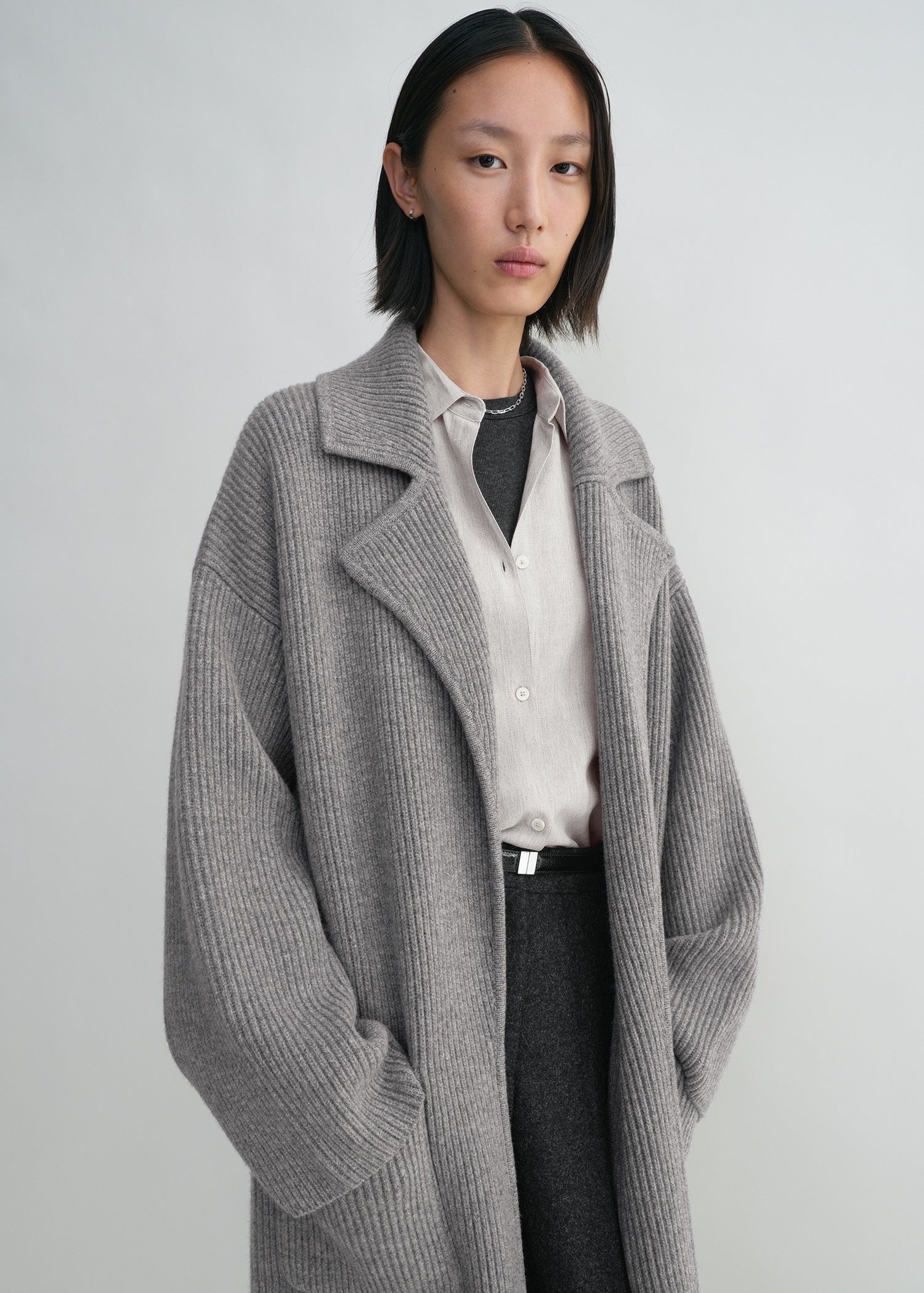 Rib-knit cardi coat grey melange - 5