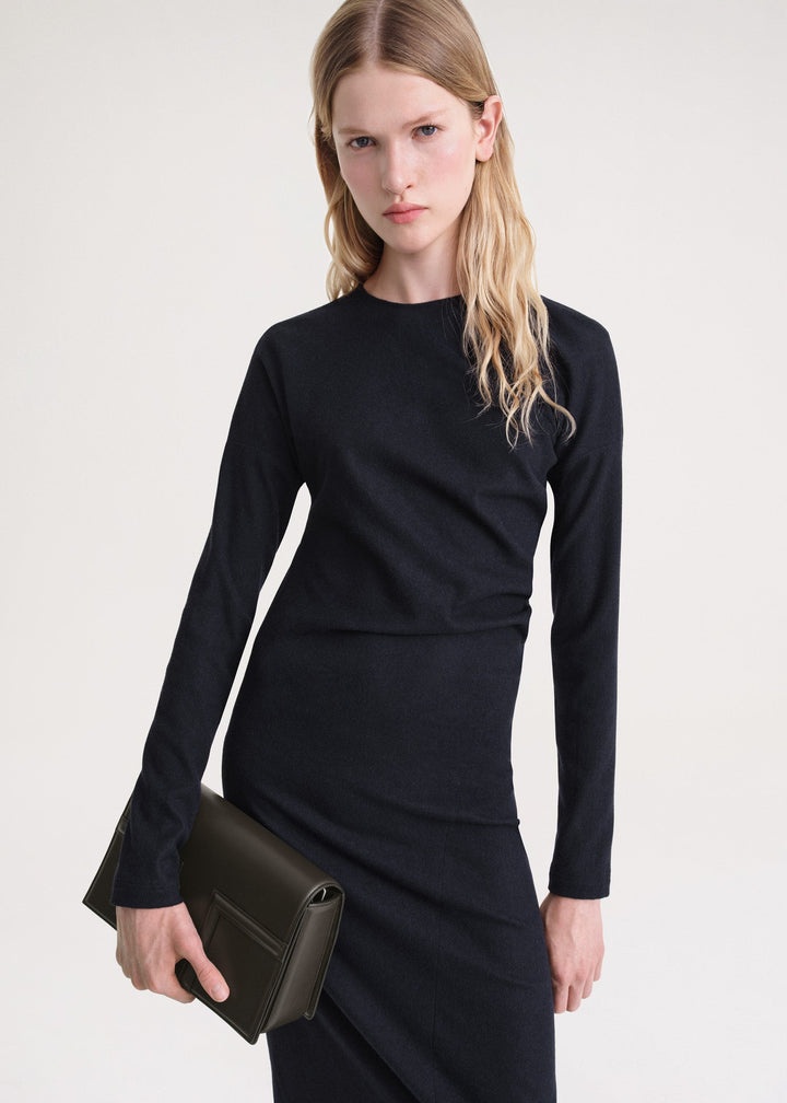 Twisted flannel dress navy - 5