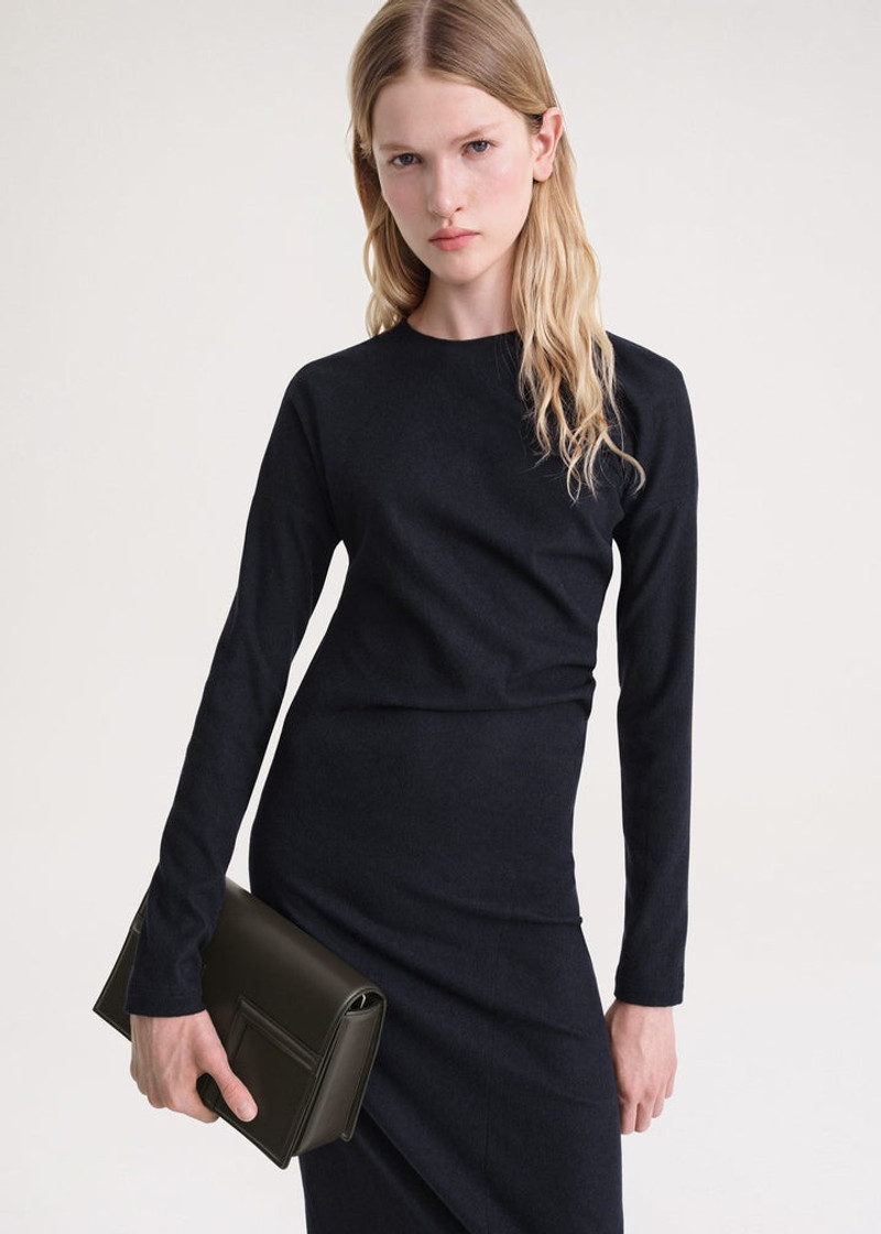 Twisted flannel dress navy 5