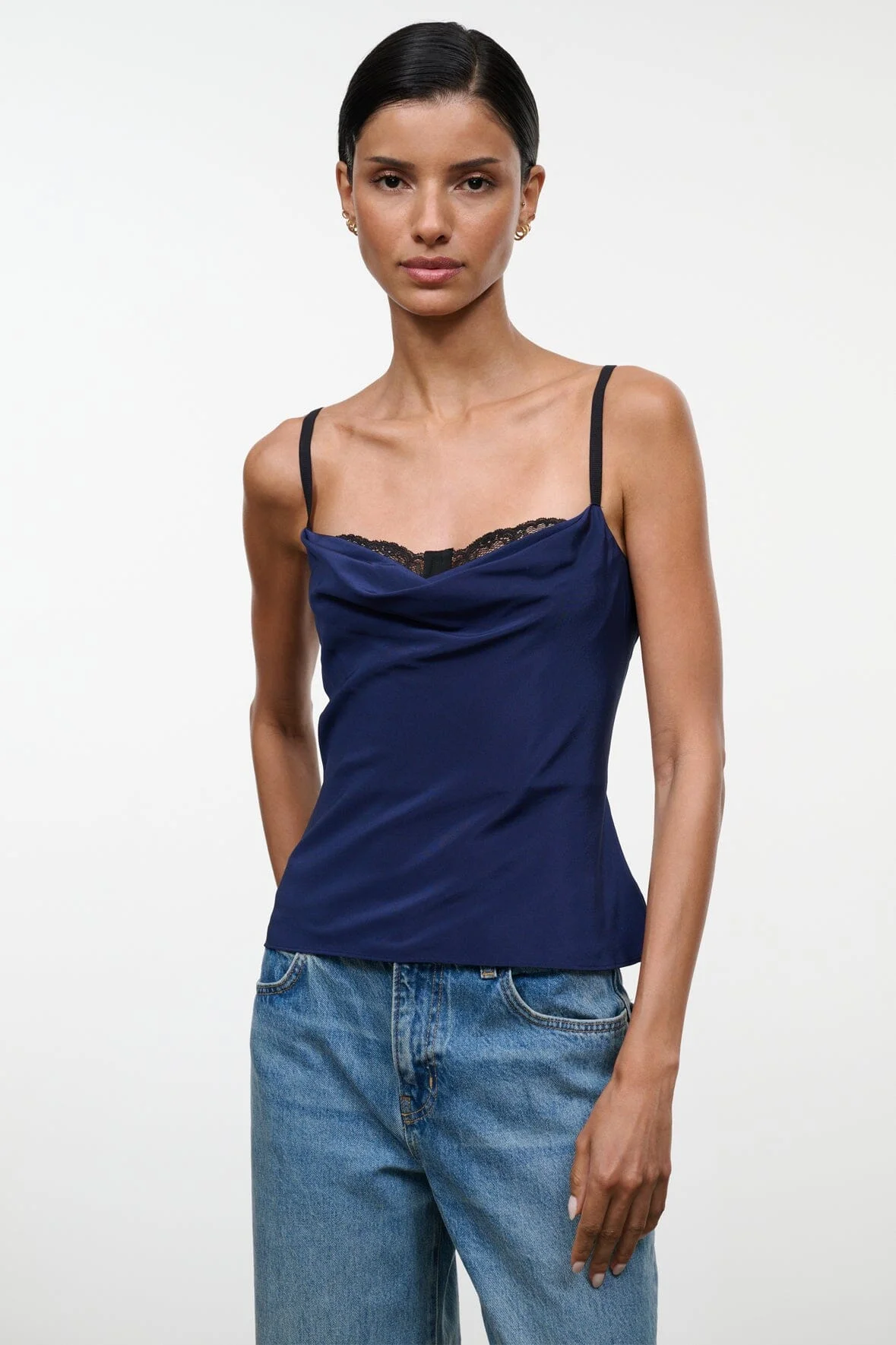 STAUD EVANGELINE SILK TOP NAVY - 1