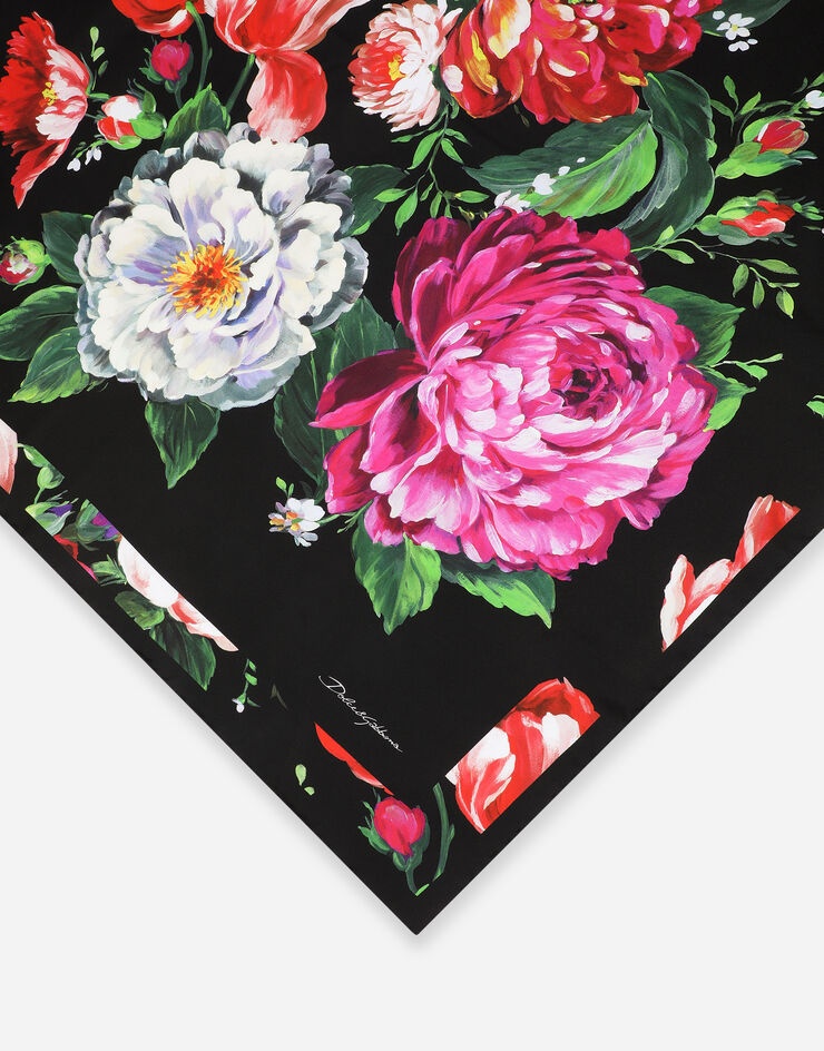 Twill scarf with pictorial floral print (90 x 90) - 3