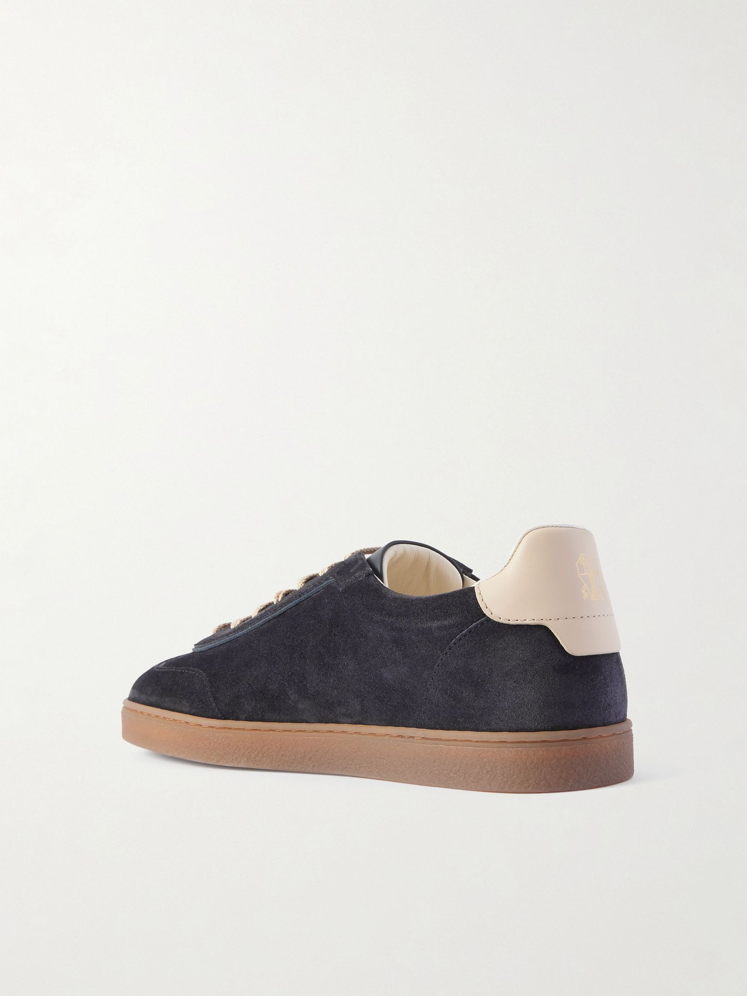 Leather-Trimmed Suede Sneakers Navy - 4