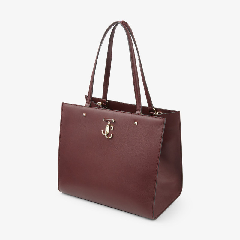 JIMMY CHOO Varenne Tote Bag Burgundy Fine Shiny Calf Leather Logo