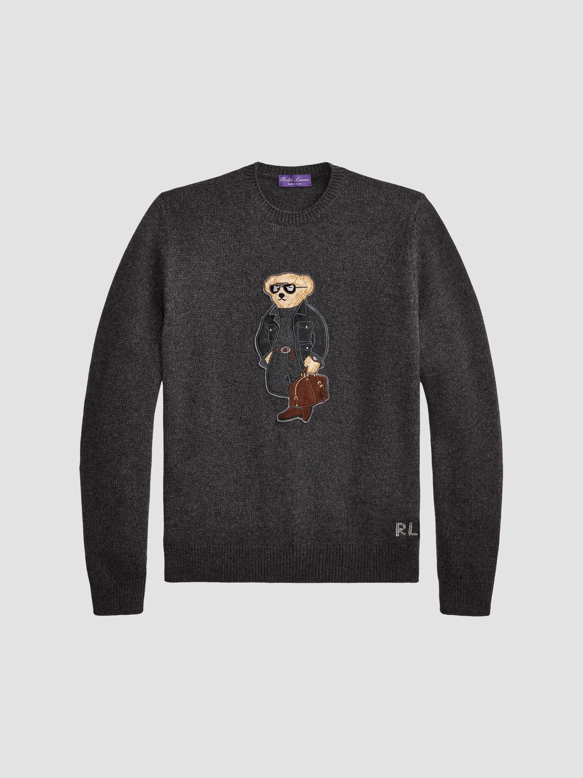 Men's Polo Bear Cashmere Sweater - Dark Grey Melange - 1