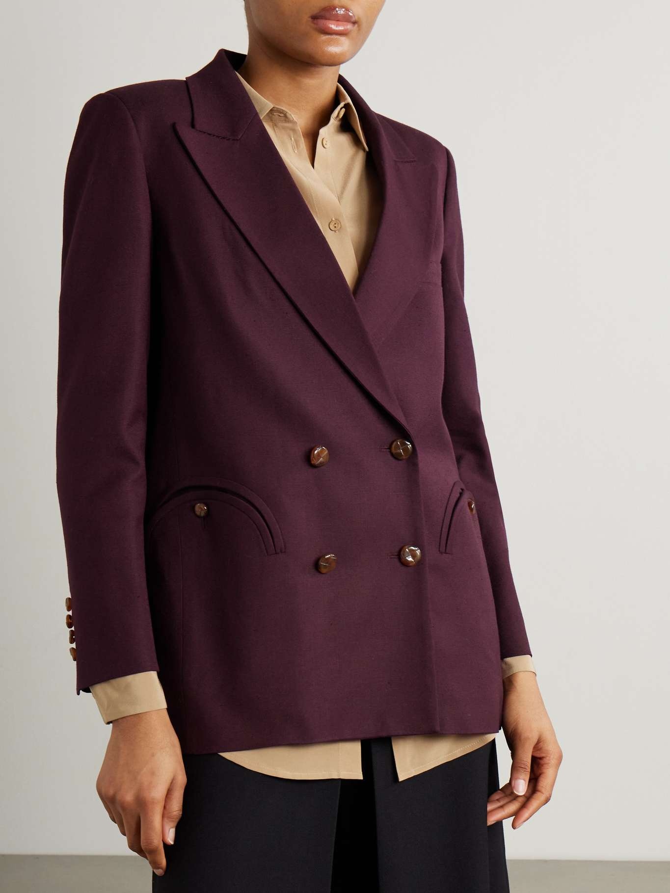 Misaka double-breasted woven blazer Burgundy - 3