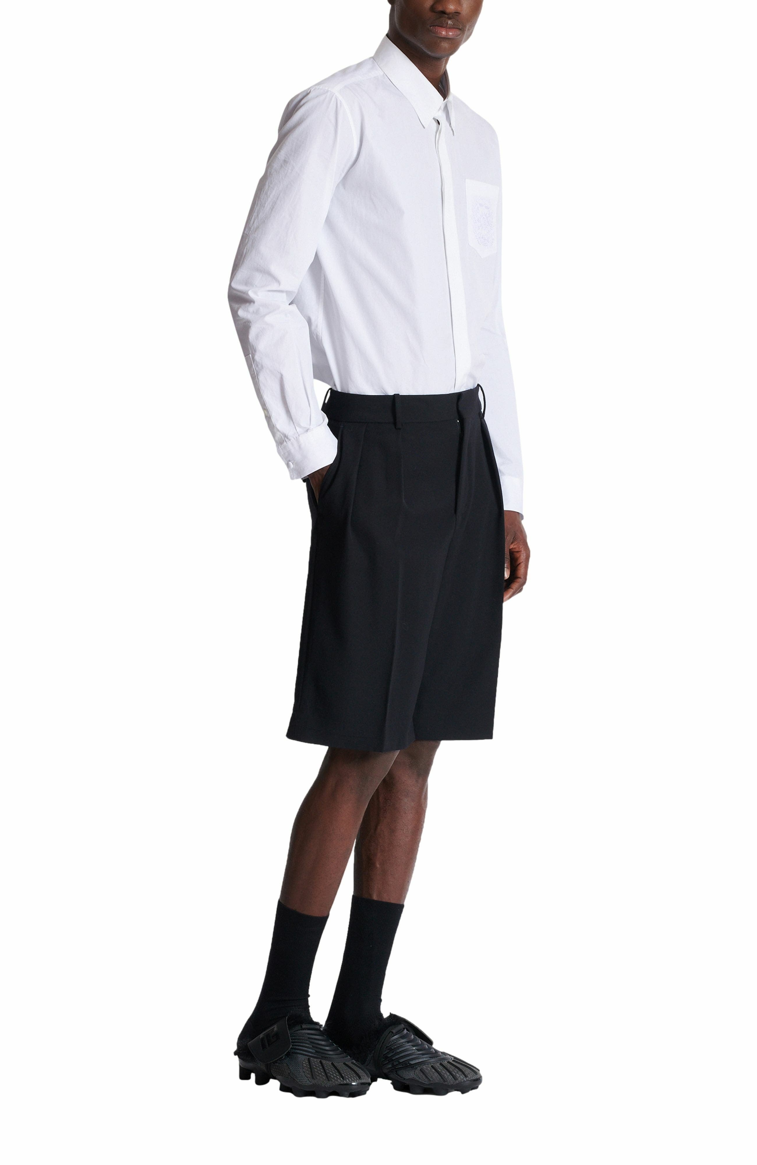Balmain Grain de poudre pleated Bermuda shorts in Black at Nordstrom - 2