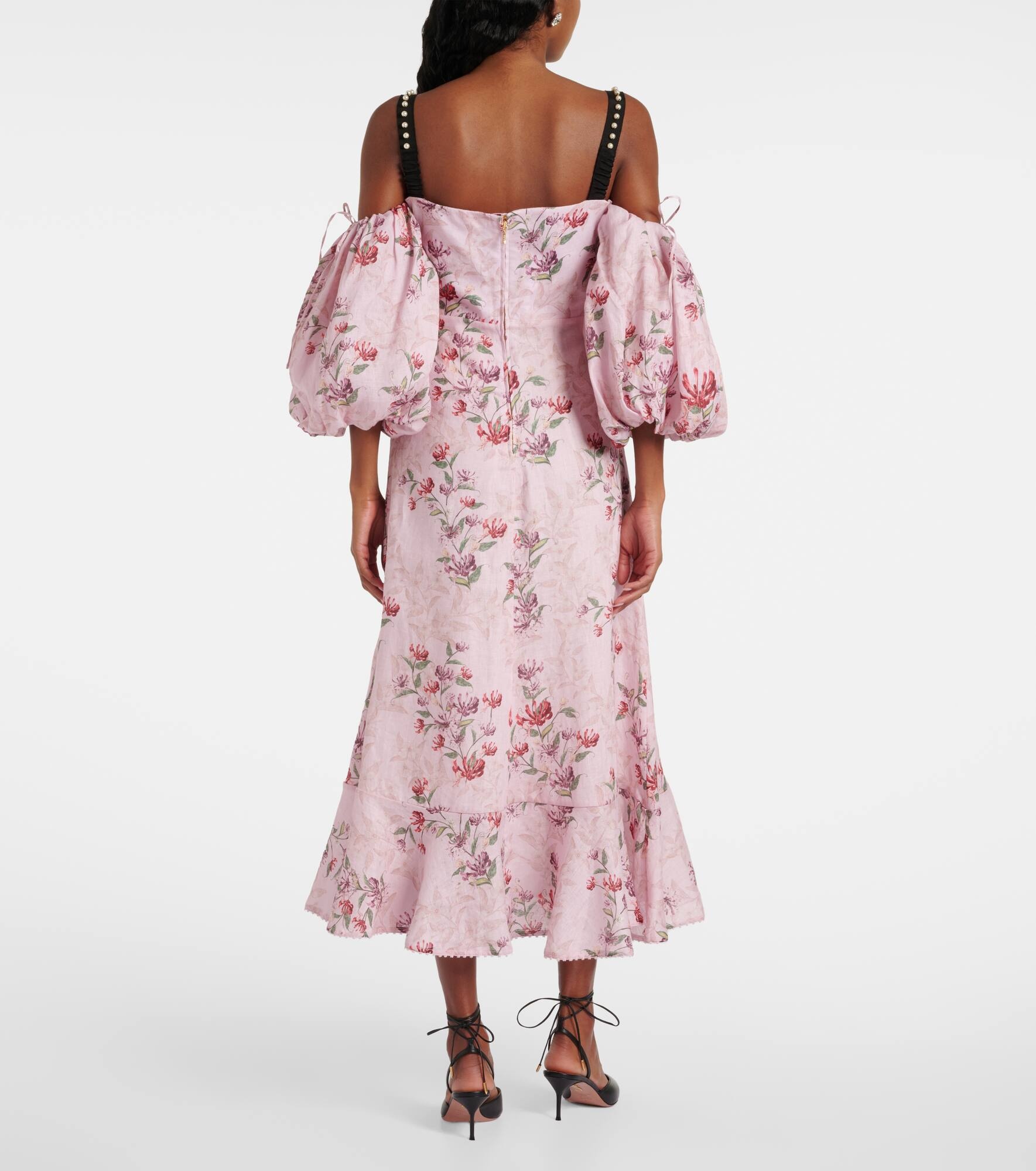 Mercedes Wisteria floral linen midi dress - 3