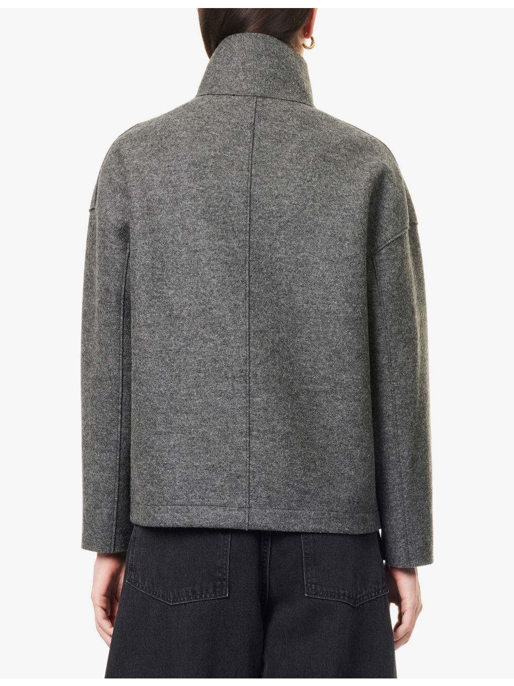 Cropped Funnel Pressed Wool Jacket - 4