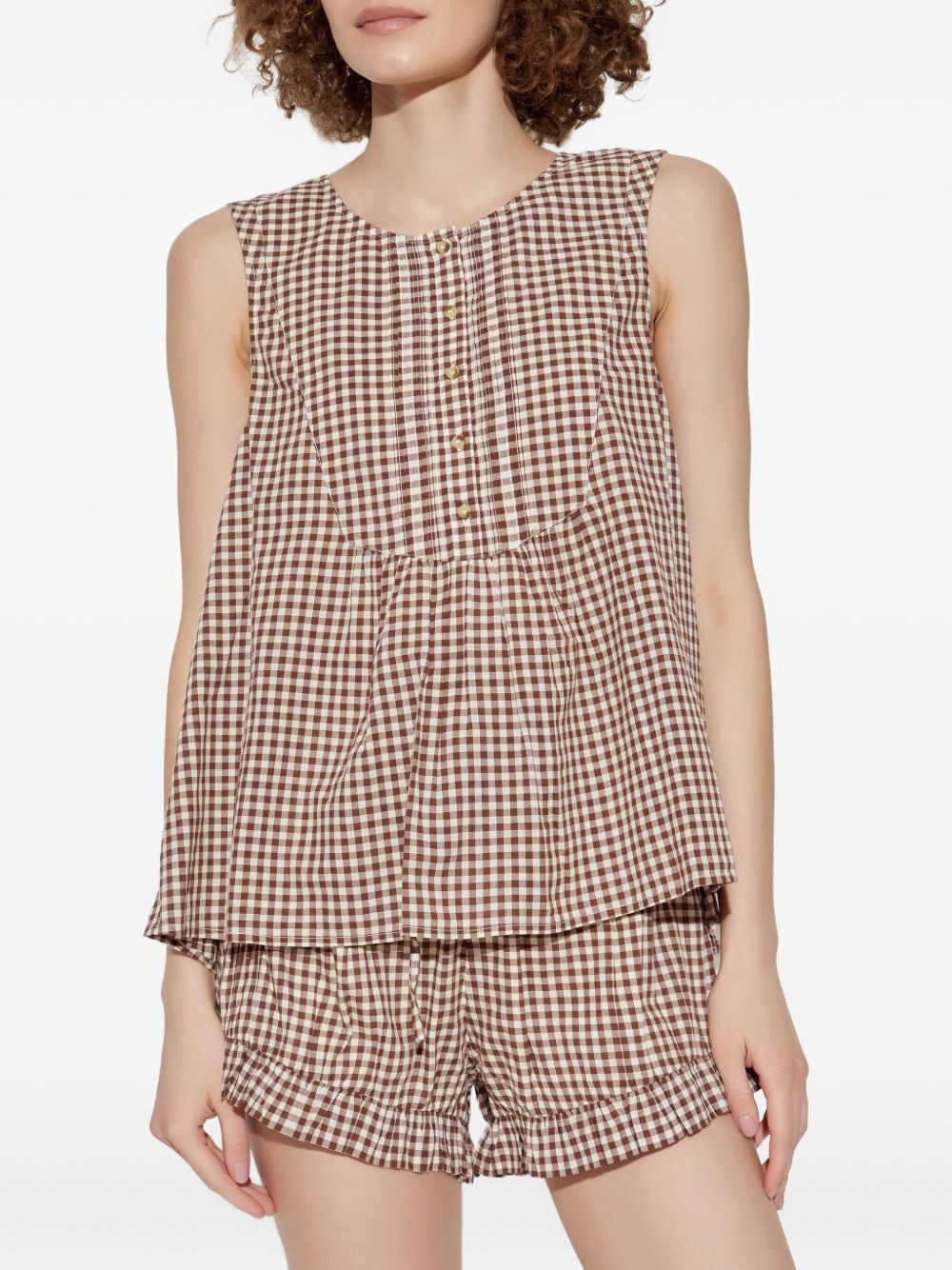 gingham buttoned-front top - 3