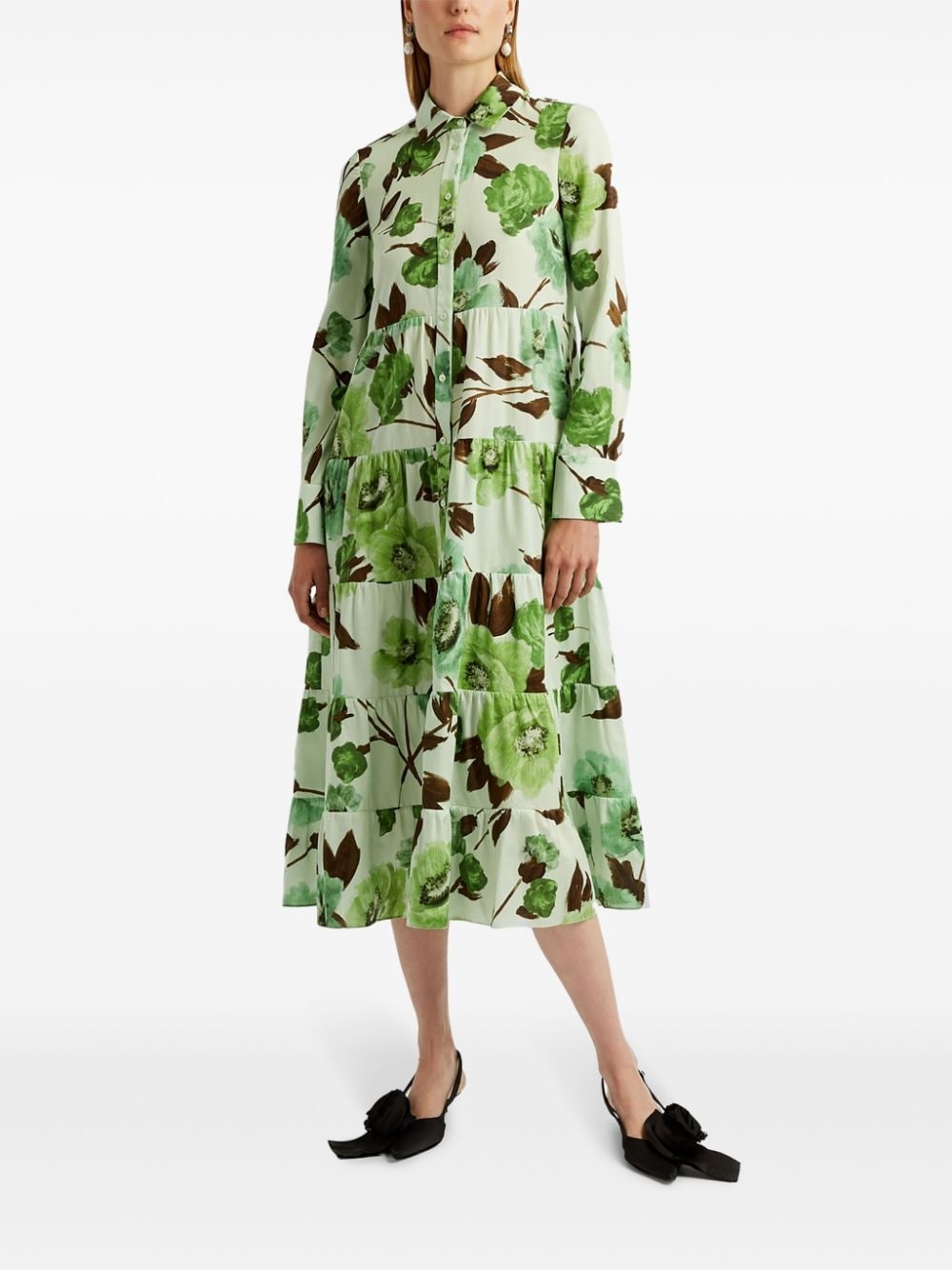 floral-print long-sleeved midi dress - 2