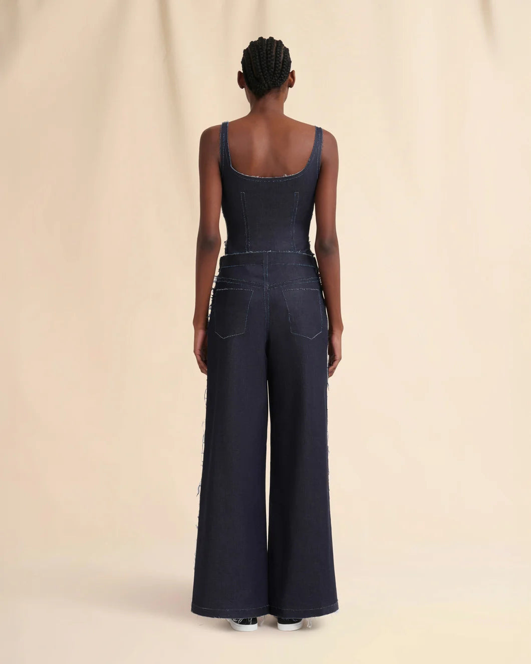 DEEP BLUE STRETCH DENIM TROMPE L'OEIL TROUSERS - 3