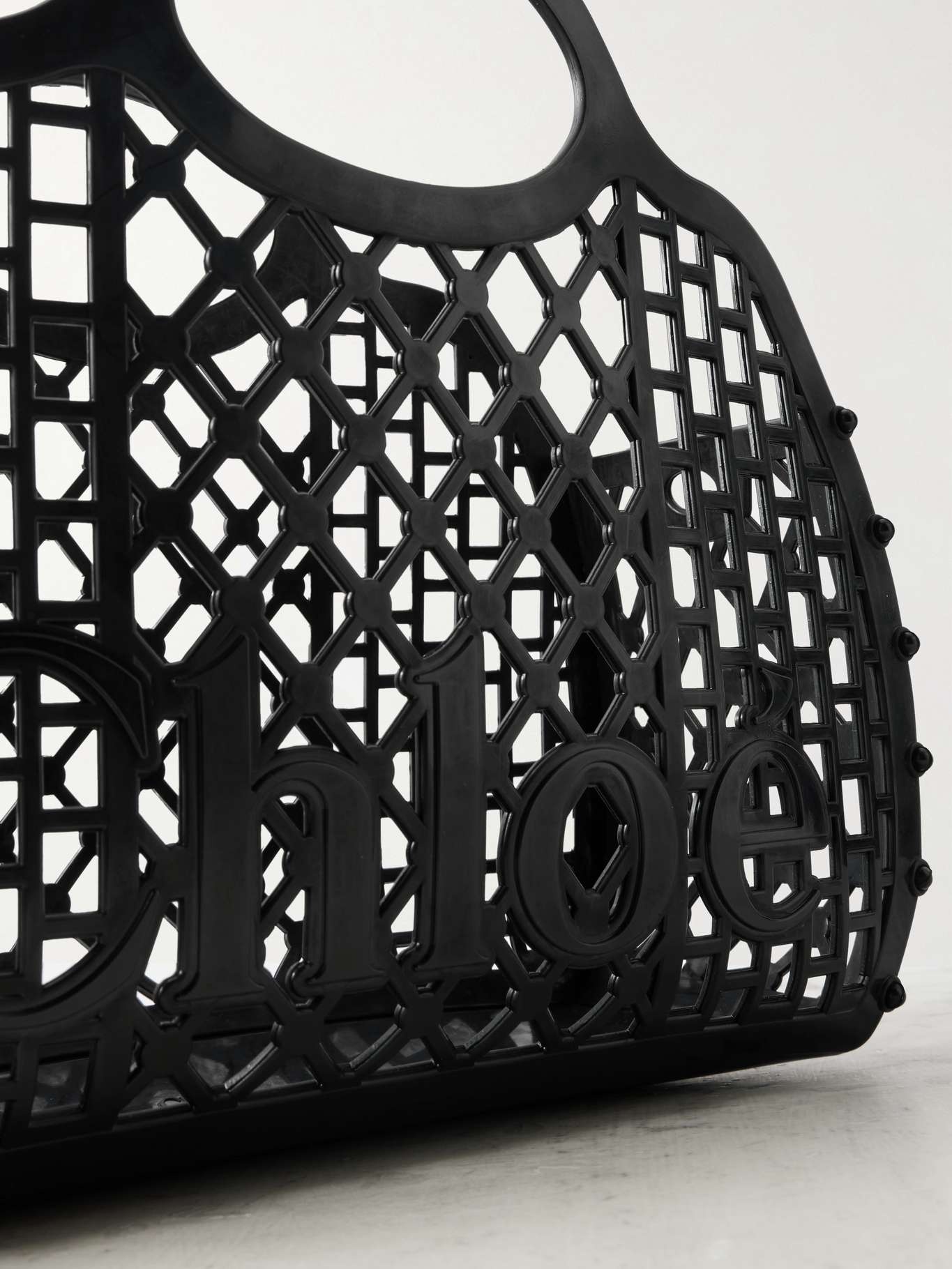 Cage leather-trimmed studded rubber shoulder bag Black - 4