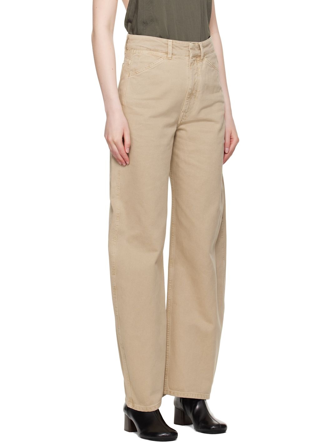 Beige High Waisted Curved Jeans - 2