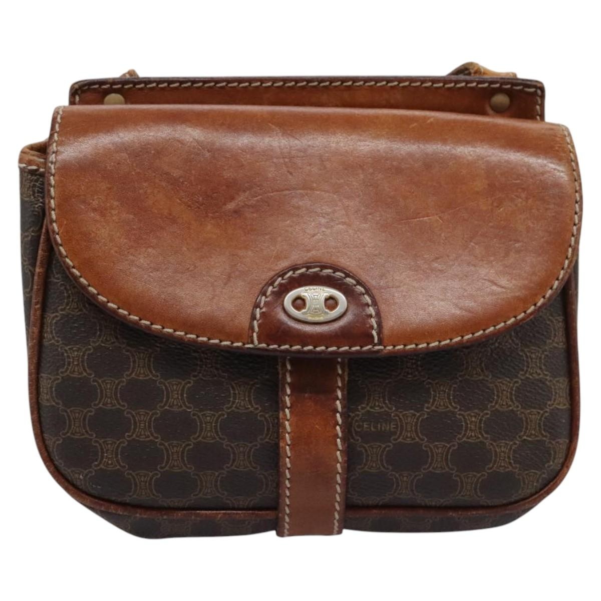 CELINE Macadam Canvas Shoulder Bag Pvc Leather Brown - 13