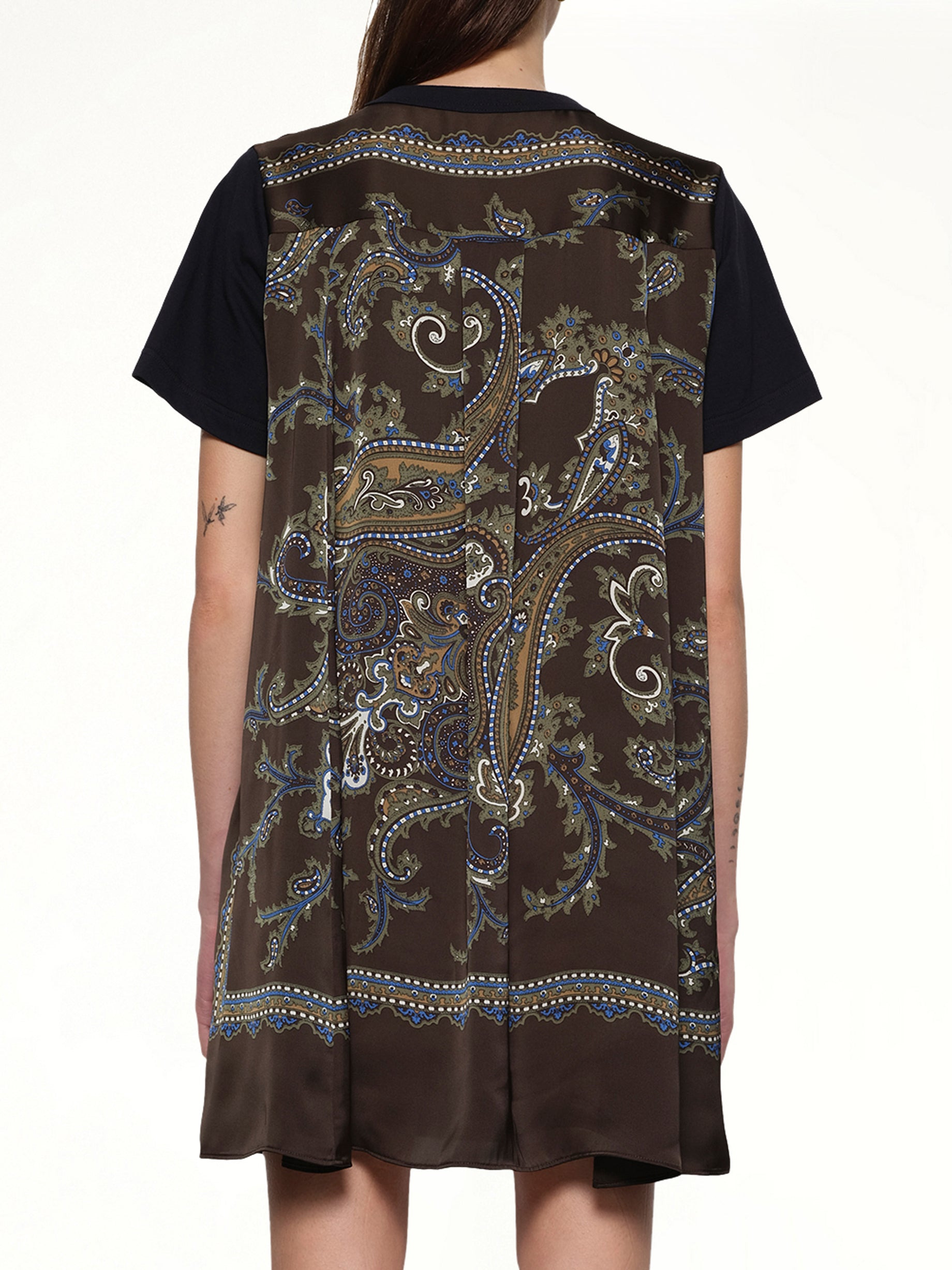 Paisley Print x Cotton Jersey Dress in Navy/Khaki - 5