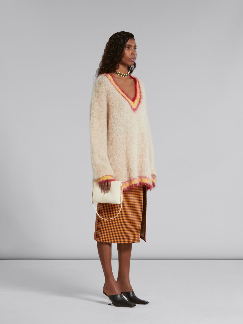 TAN MOHAIR JUMPER WITH STRIPED TRIMS - 5