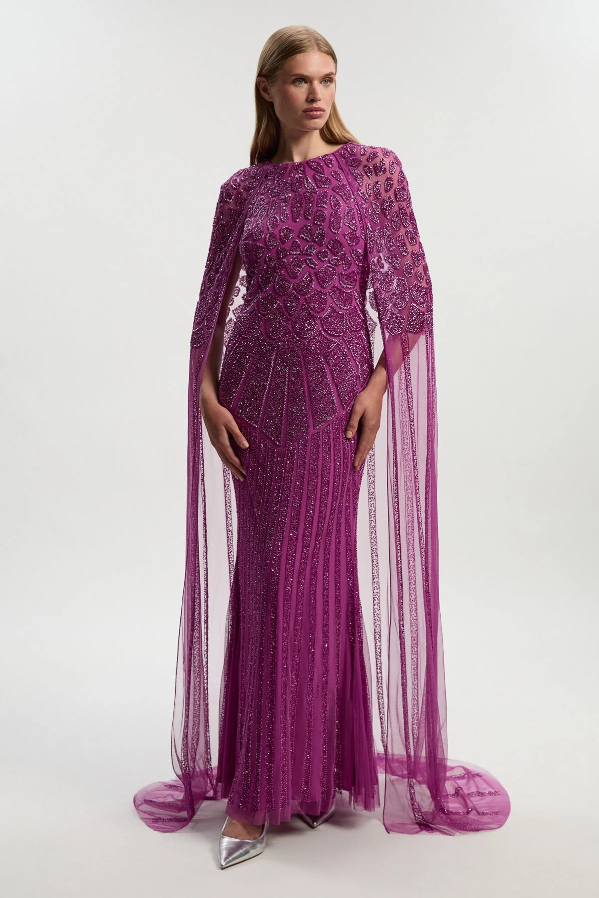 Premium Embellished Caped Maxi Dress - 1