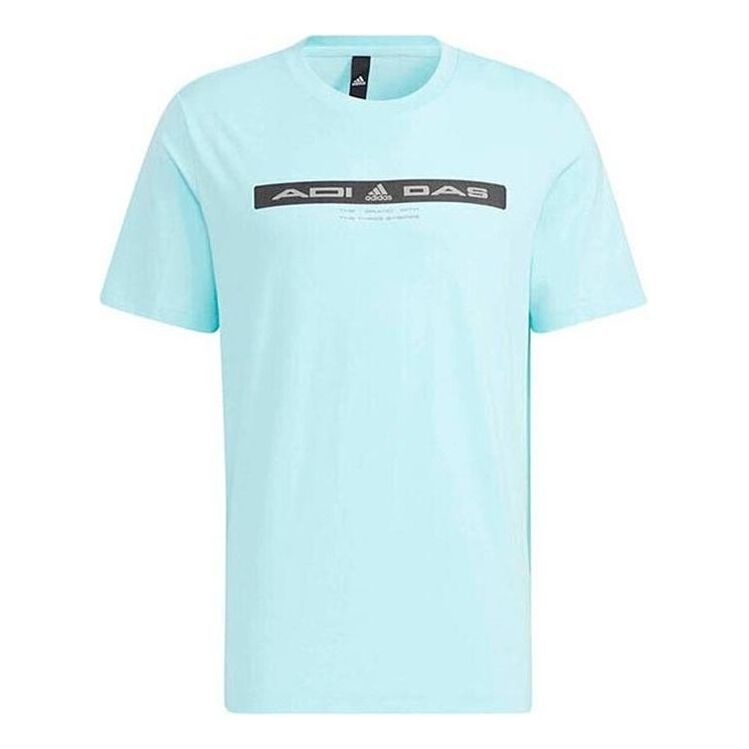 Men's adidas Alphabet Logo Printing Round Neck Casual Short Sleeve Blue T-Shirt HE9948 - 1