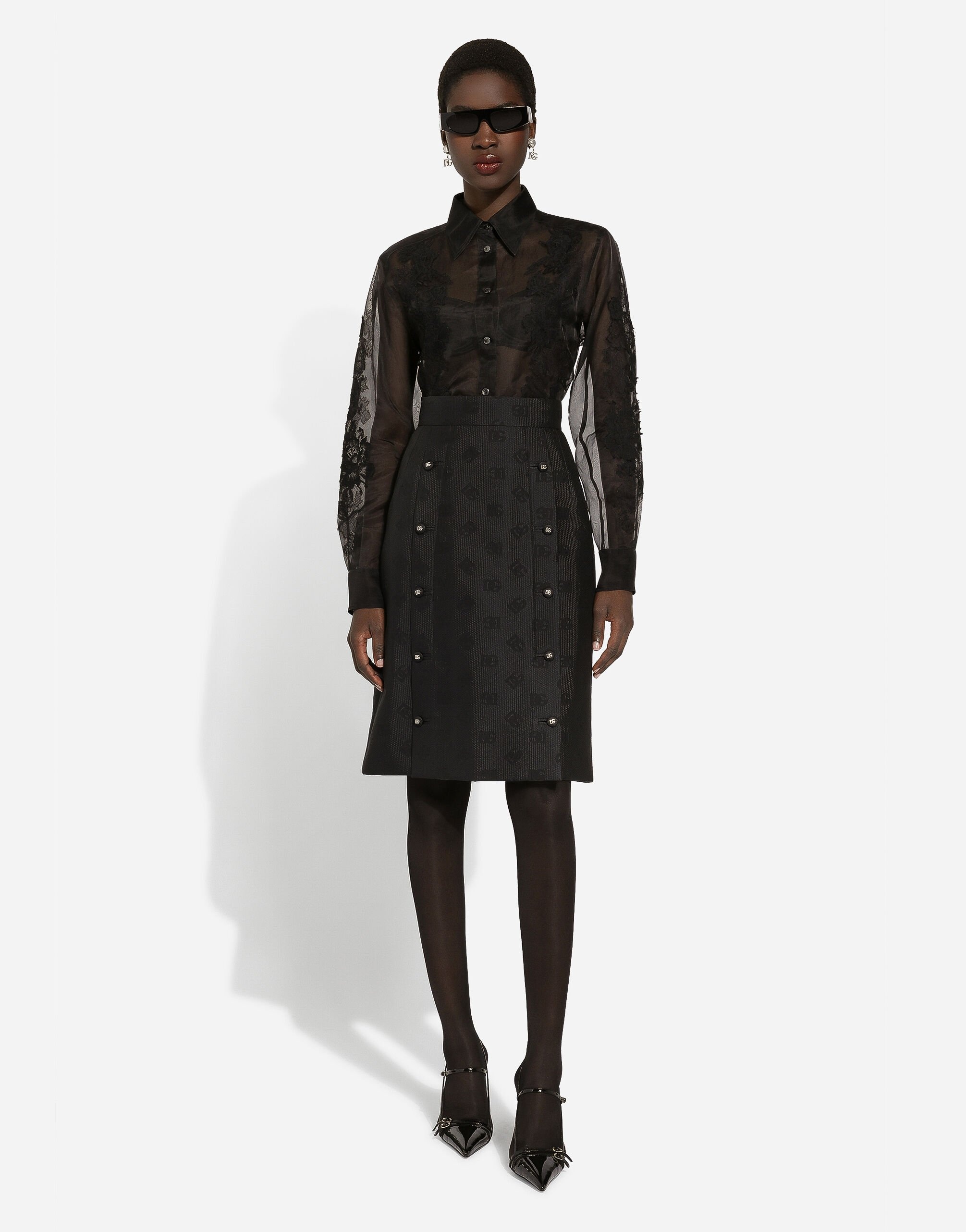 Organza shirt with lace appliqués - 2
