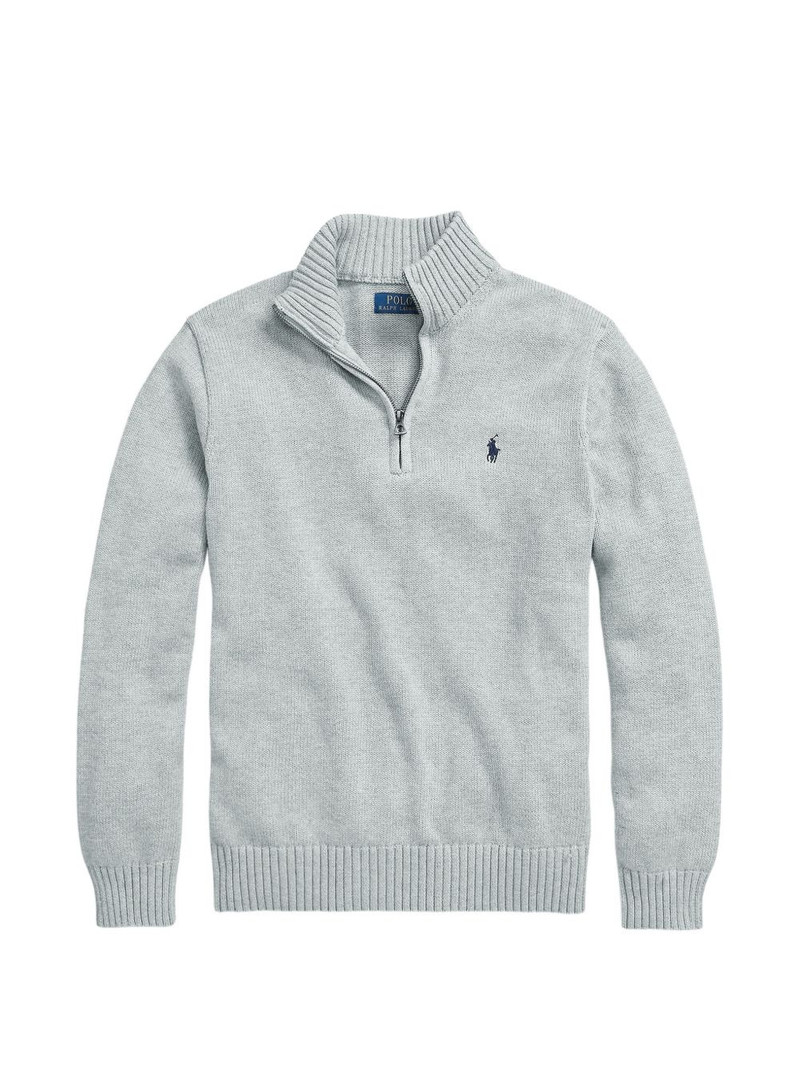 Pony-embroidered quarter-zip sweater 1