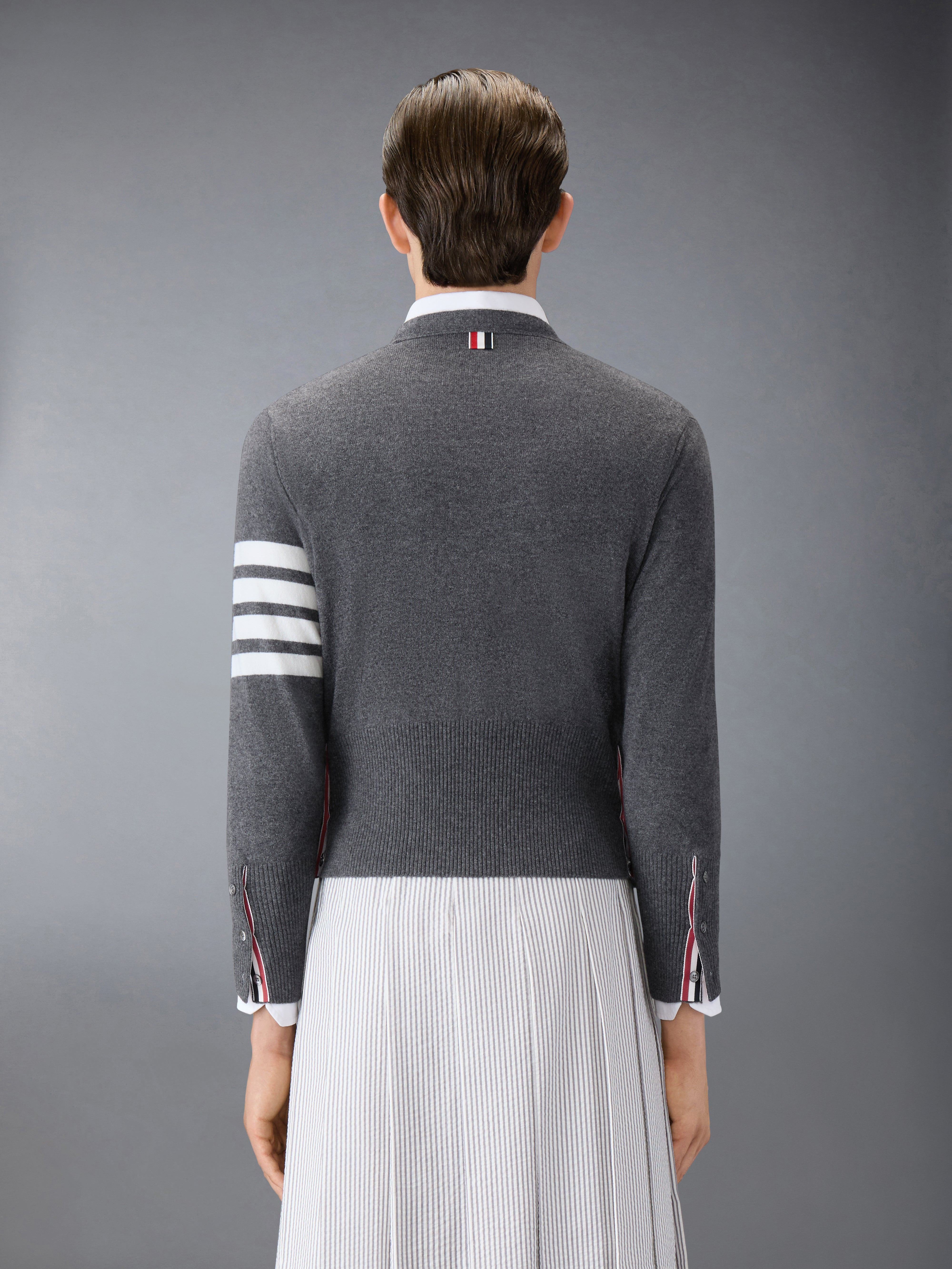 Medium Grey Cashmere 4-Bar V-Neck Cardigan - 3