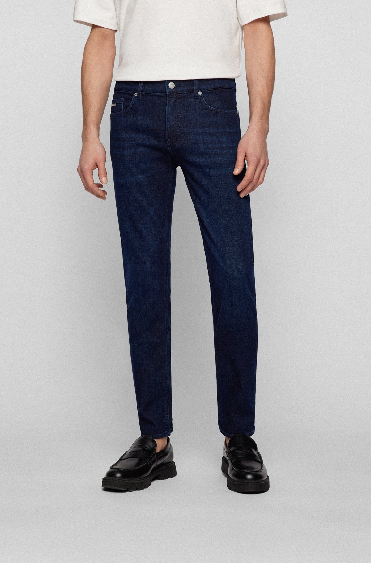 SLIM-FIT JEANS IN DARK-BLUE ITALIAN SUPER-SOFT DENIM - 2