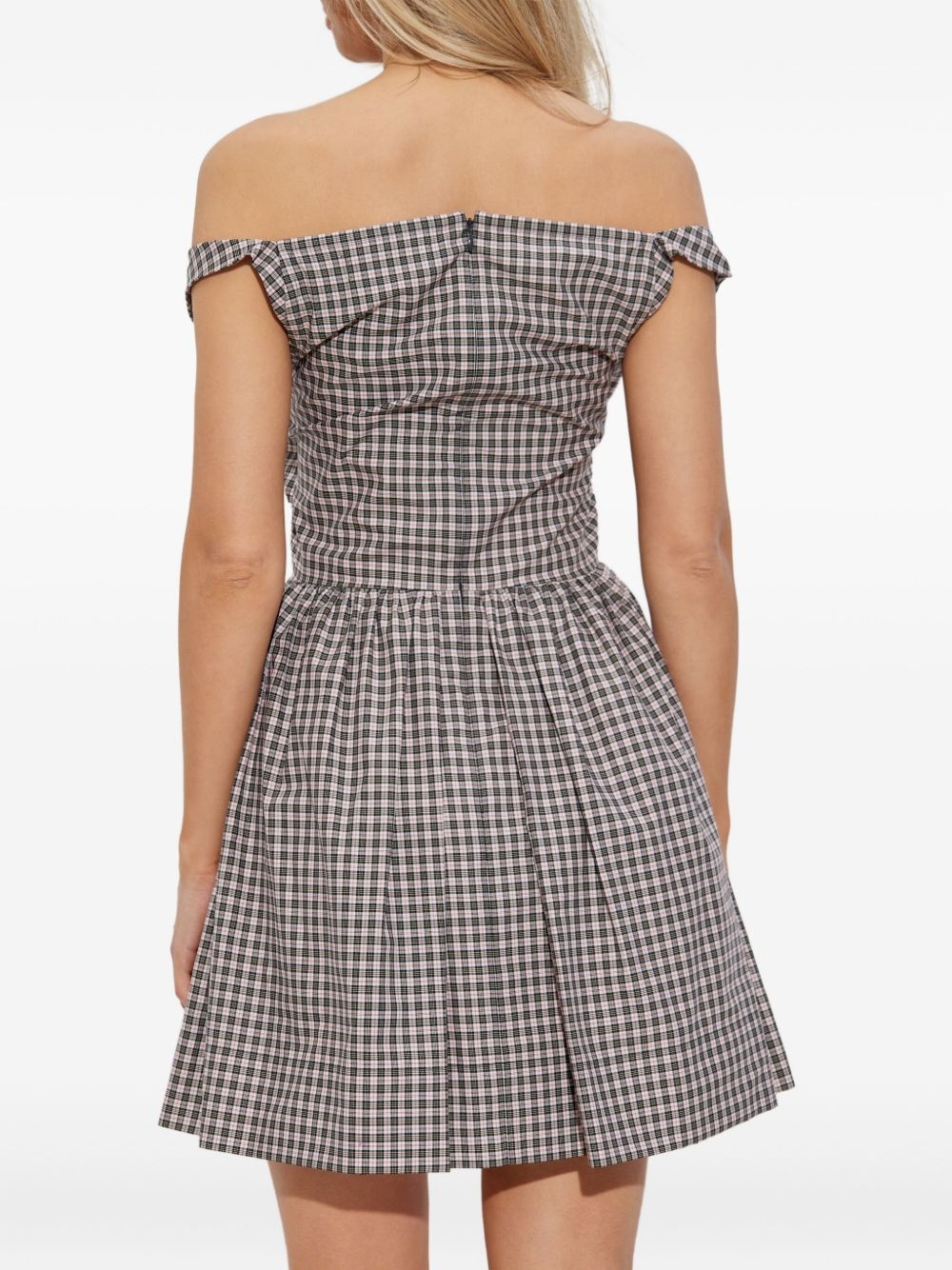 off-shoulder checked dress - 4