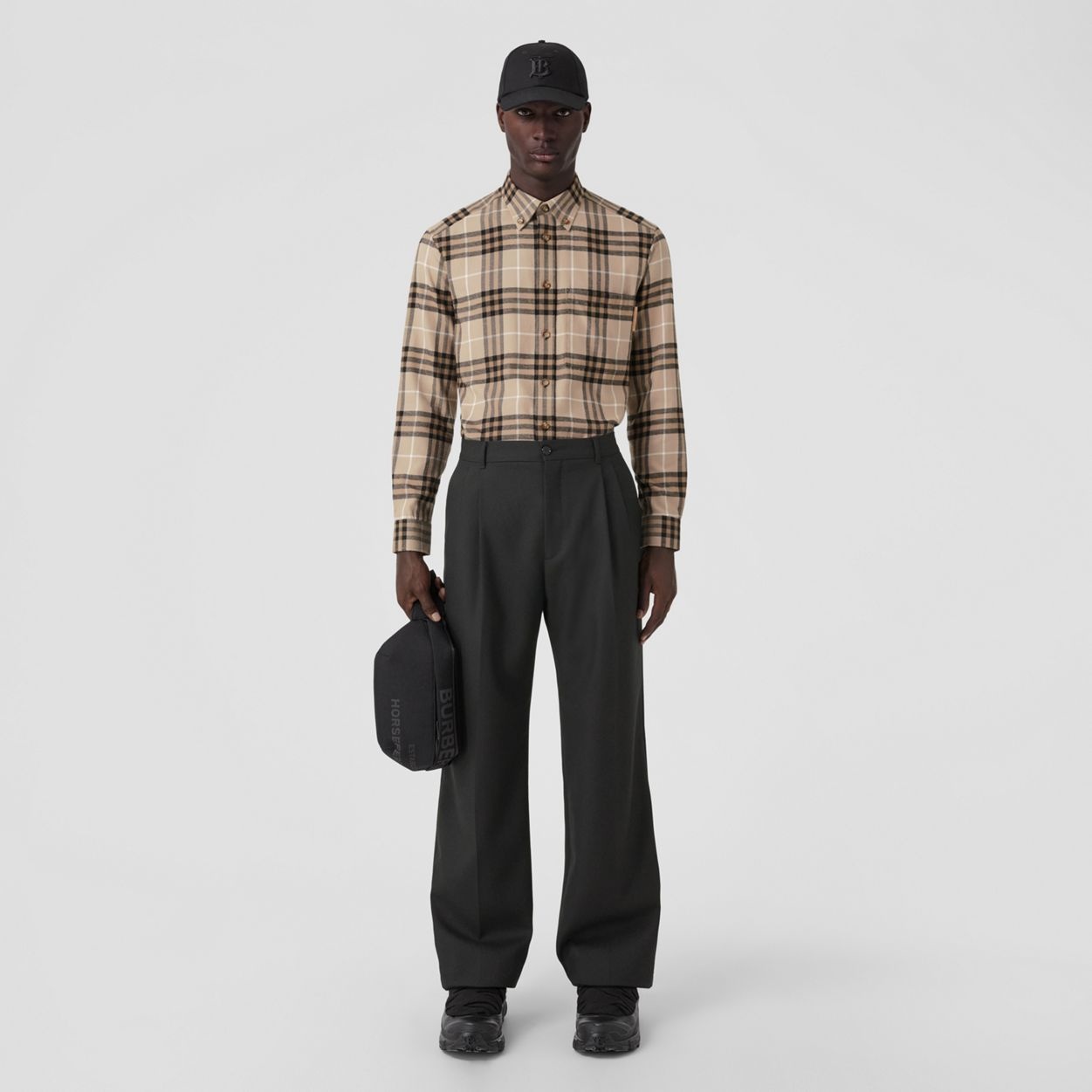 Button-down Collar Check Cotton Oversized Shirt - 2