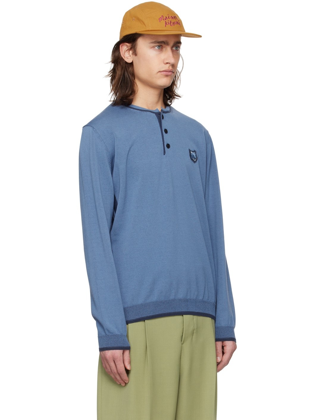 Blue Bold Fox Head Henley - 2
