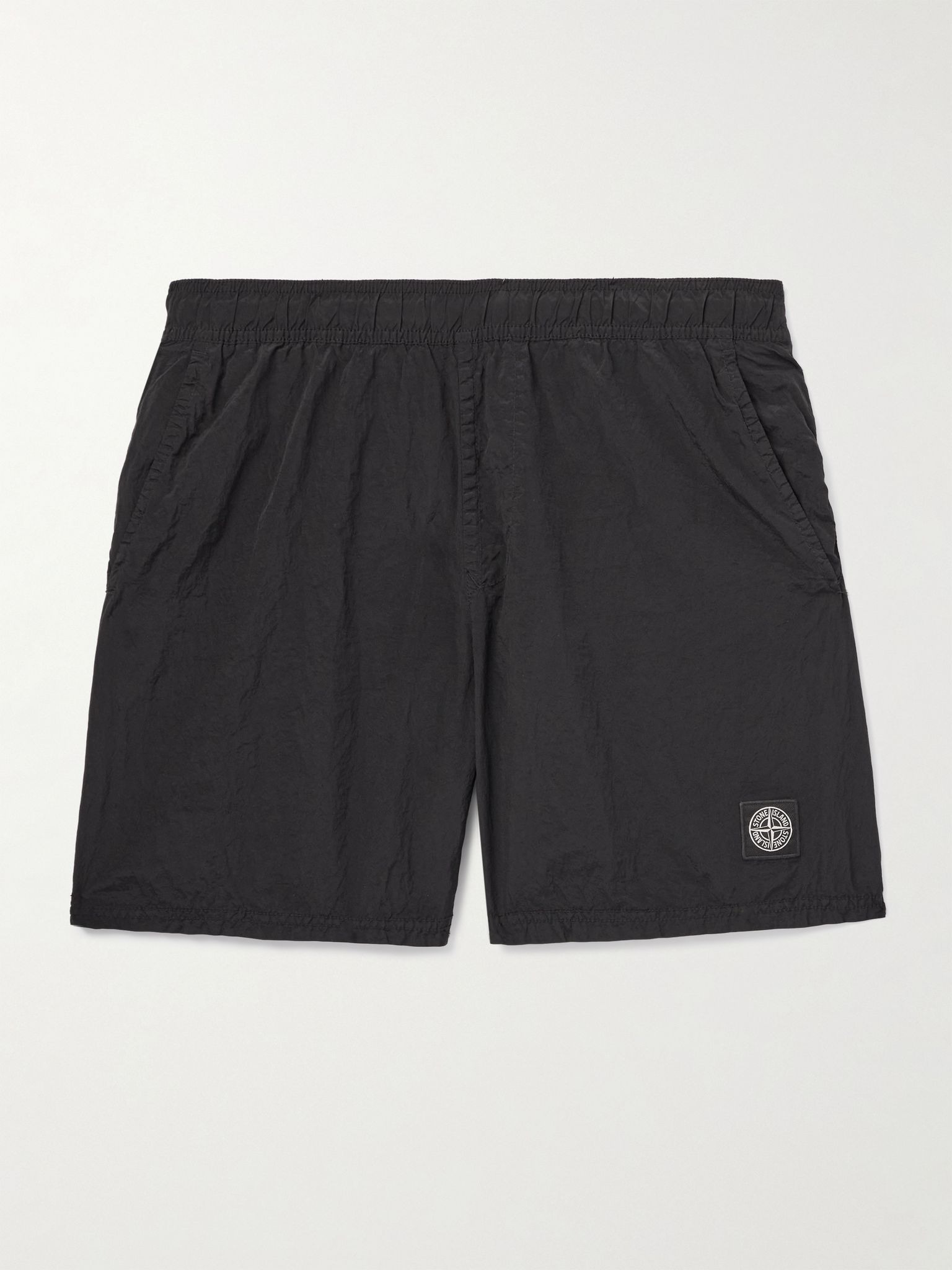 Straight-Leg Mid-Length Logo-Appliquéd Nylon Metal Swim Shorts Black - 1