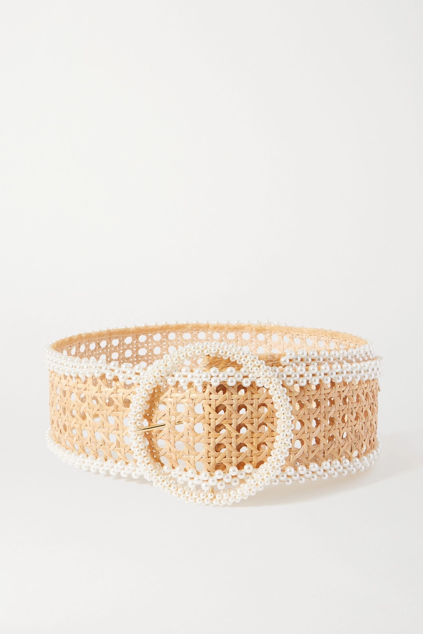 Mamba faux pearl-embellished wicker waist belt - 1