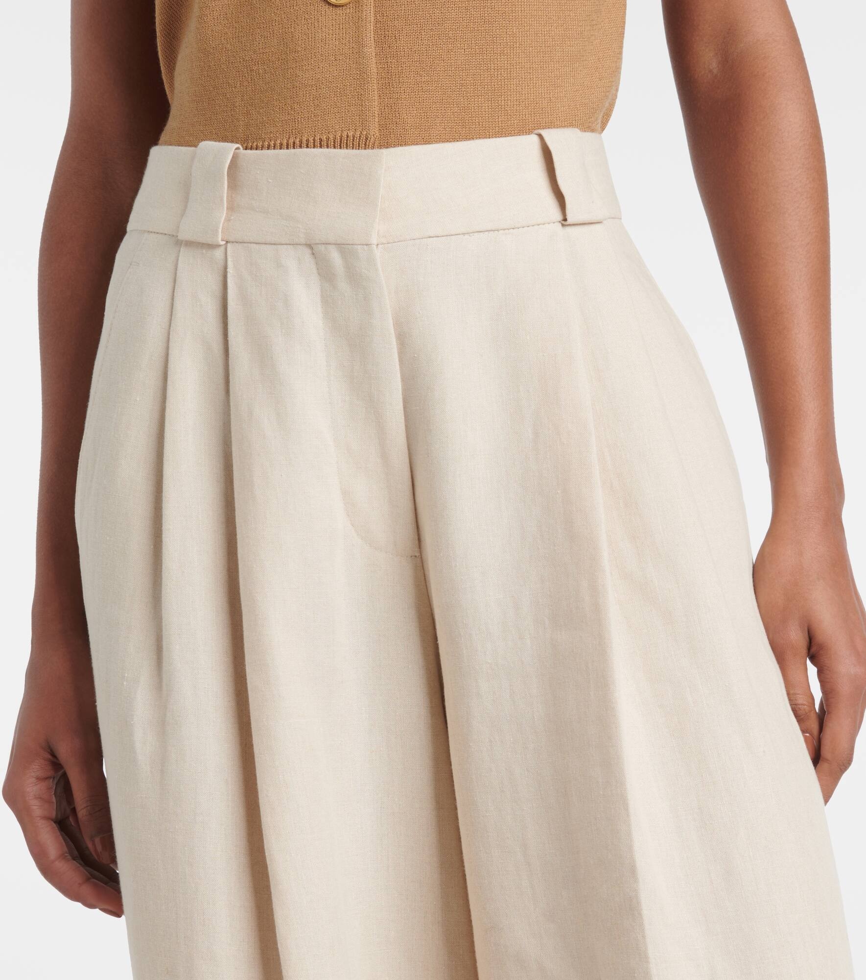 Husi high-rise linen wide-leg pants - 4
