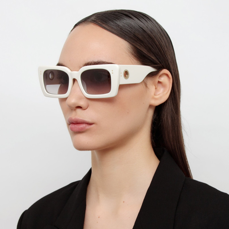 LINDA FARROW NIEVE RECTANGULAR SUNGLASSES IN WHITE outlook