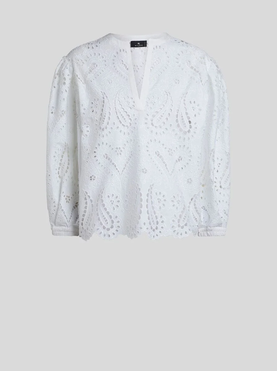 BRODERIE ANGLAISE LACE BLOUSE WITH PAISLEYS AND HEARTS - 1