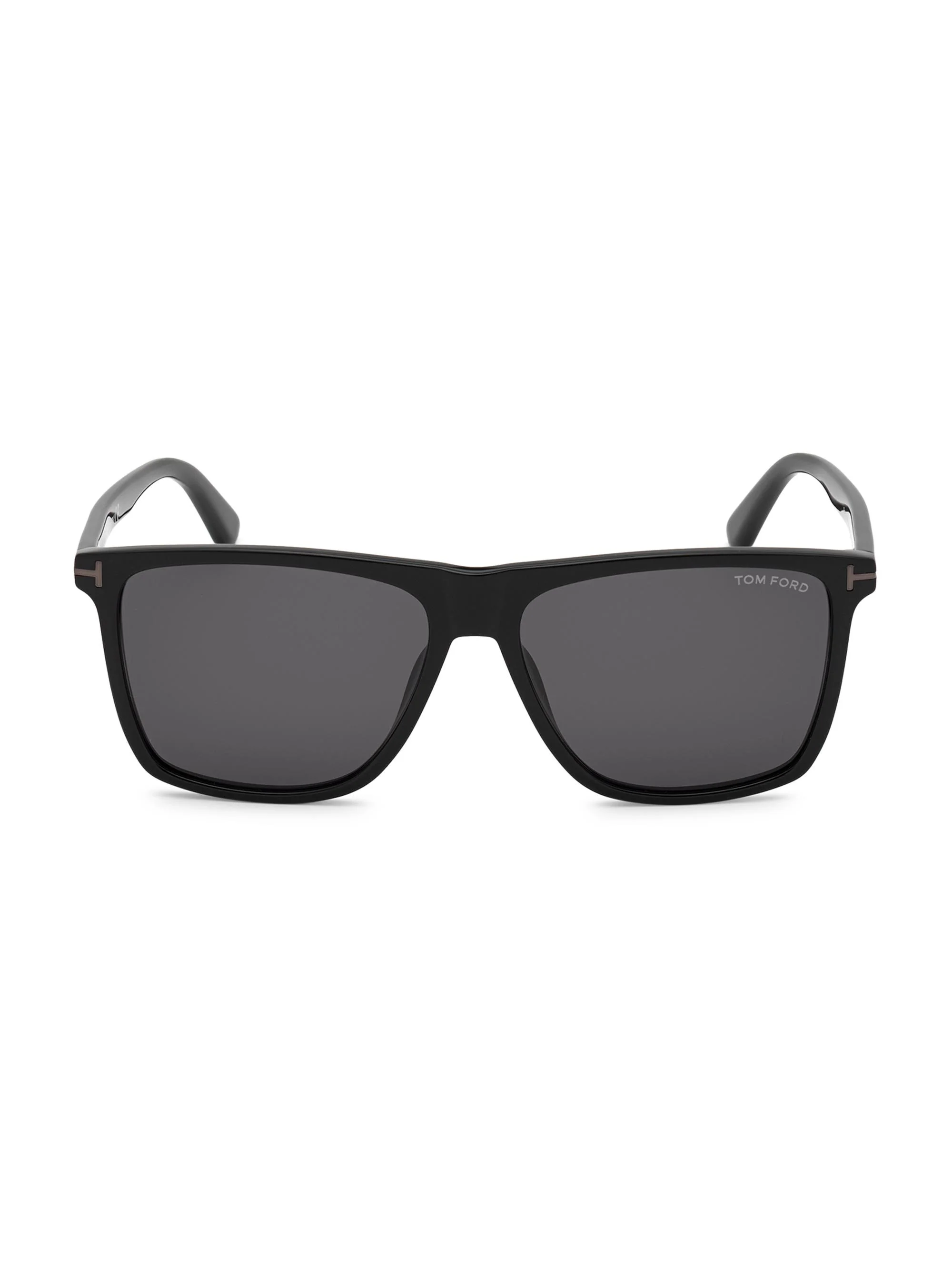 Men's Fletcher 57MM Rectangular Sunglasses - Shiny Black Blue Lenses - 1