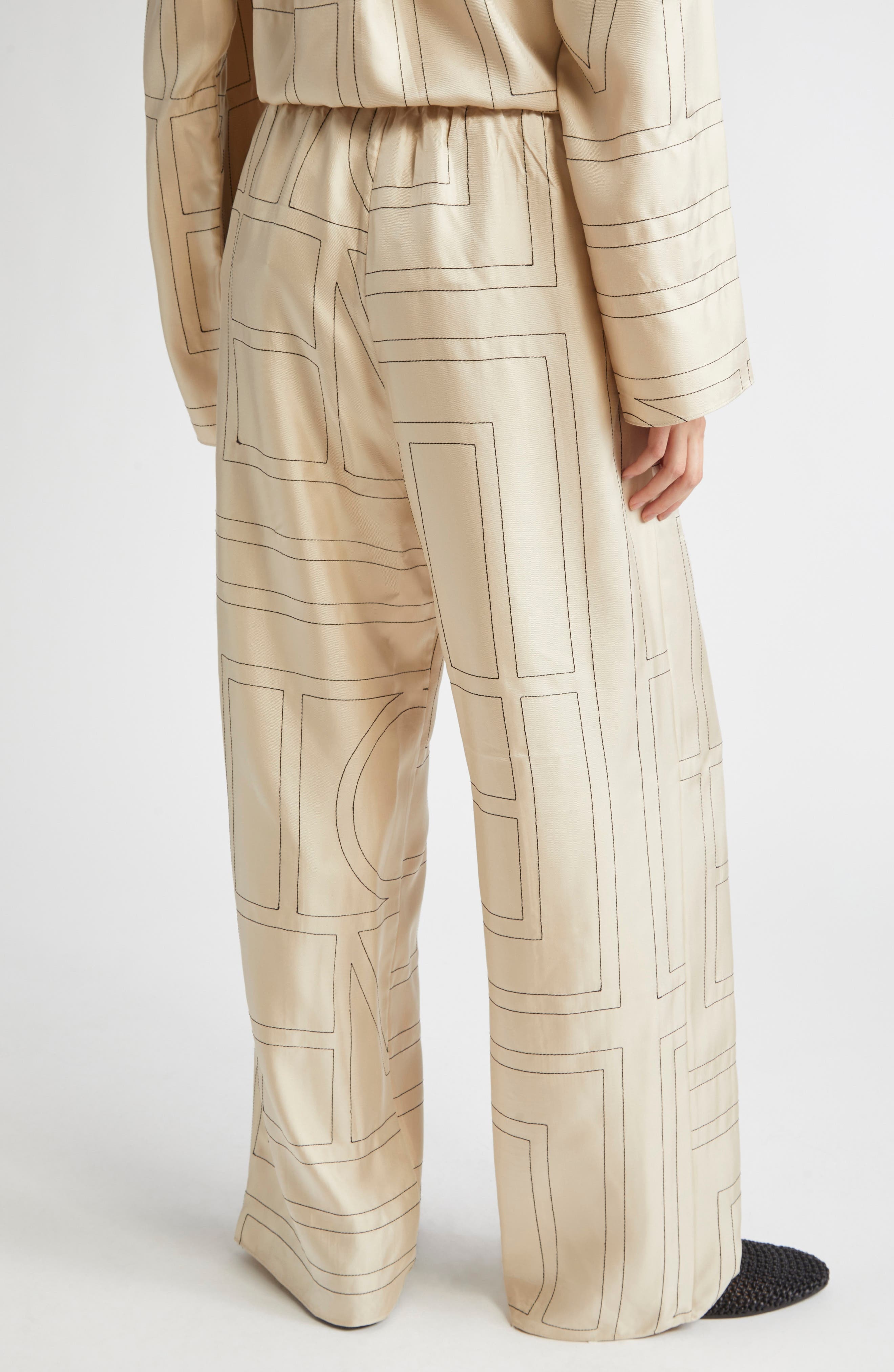 TOTEME Monogram Silk Pajama Bottoms in Ivory Monogram at Nordstrom - 3