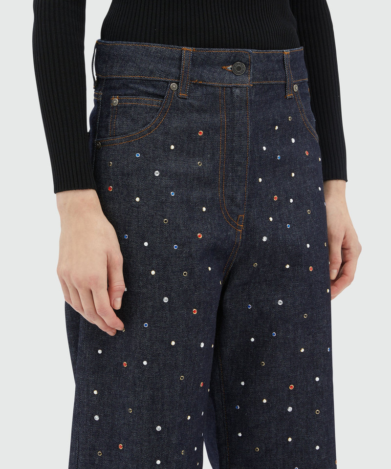 Wide-leg dark blue denim pants with studs 5