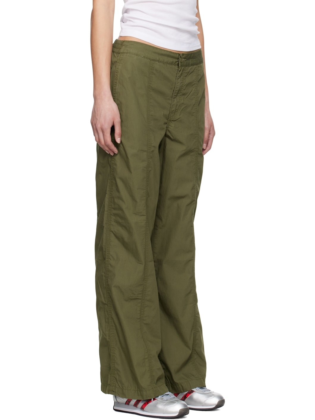 Khaki Baggy Parachute Trousers - 2