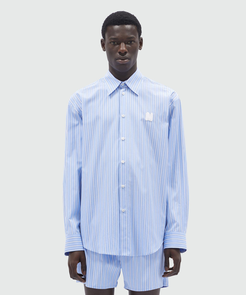 MSGM Shirt in light blue poplin with stripes and "TheMwave" embroidery outlook