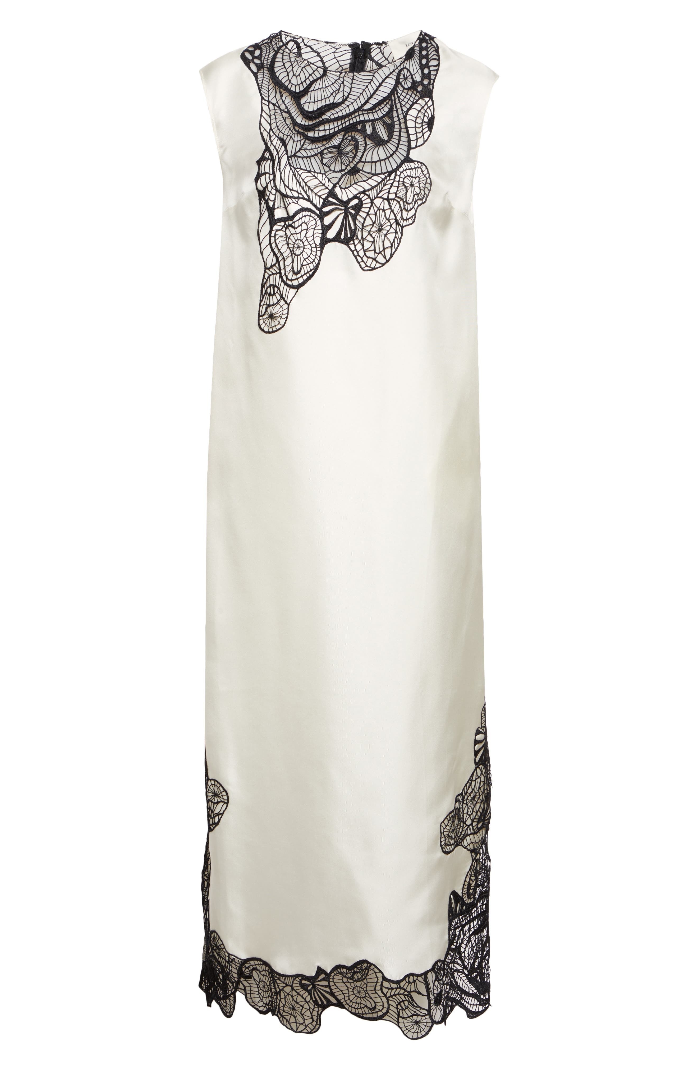 LOULOU DE SAISON Uma Lace Trim Silk Twill Maxi Dress in Ivory/Black at Nordstrom - 5
