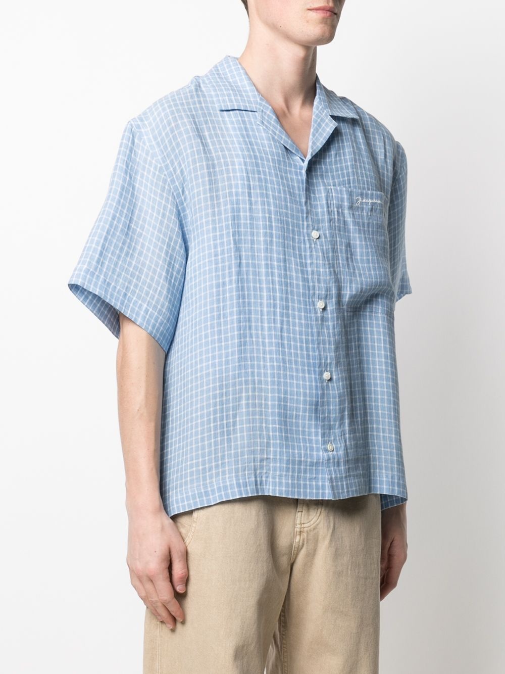 check-print linen shirt - 3