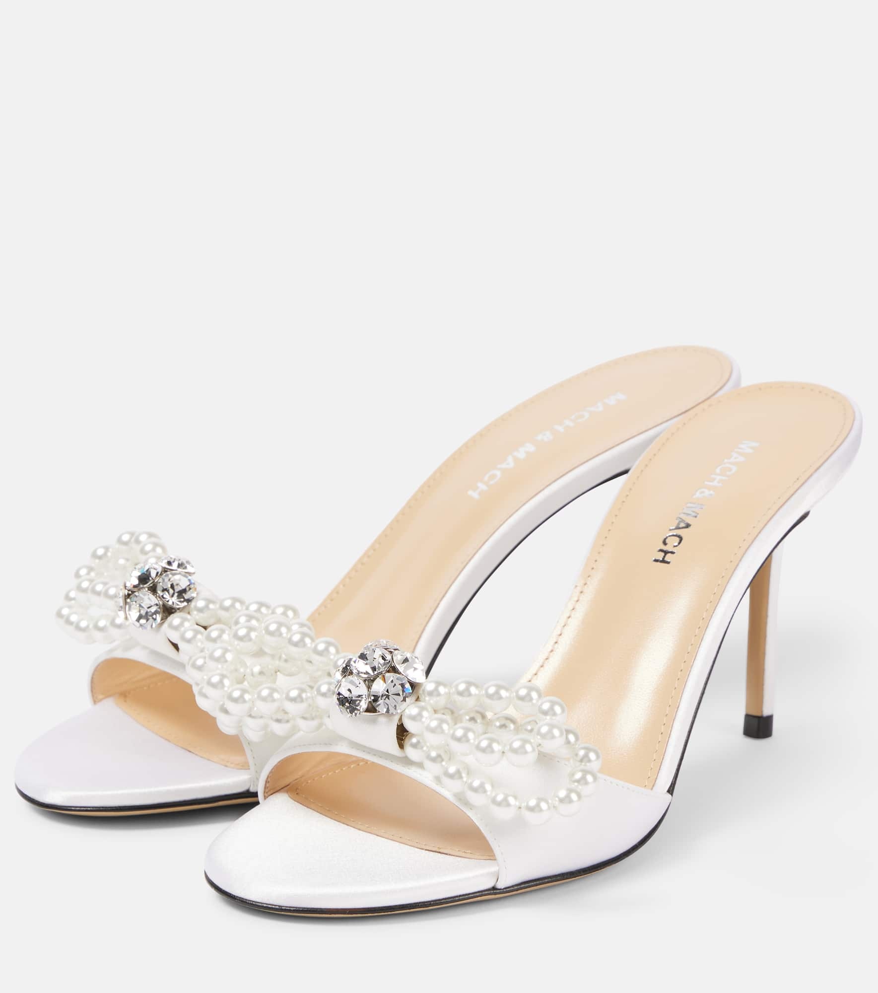 Double Bow embellished satin mules - 4