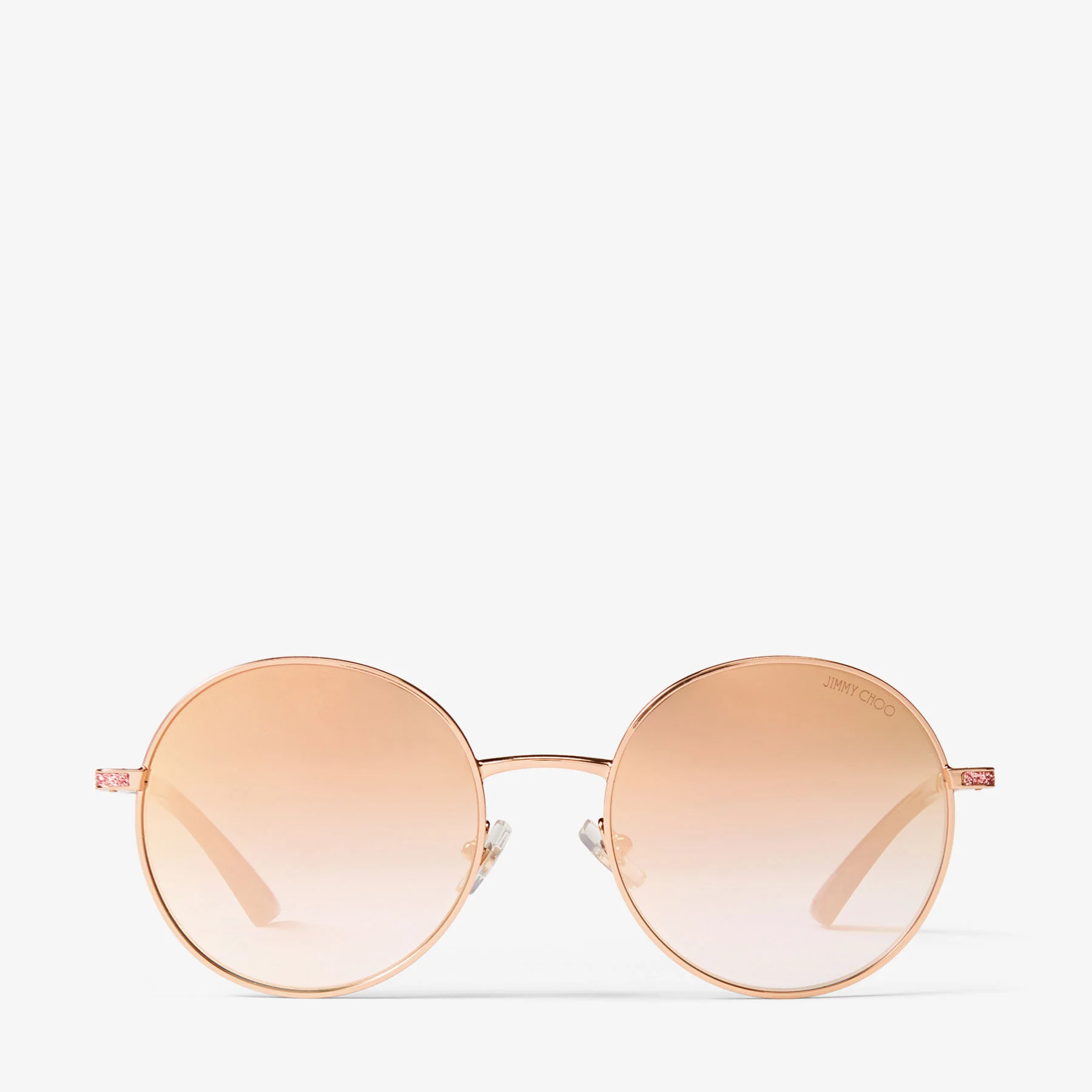 Lira Rose Gold-Finish Metal Round Sunglasses with Gradient Pink Mirrored Lenses - 1