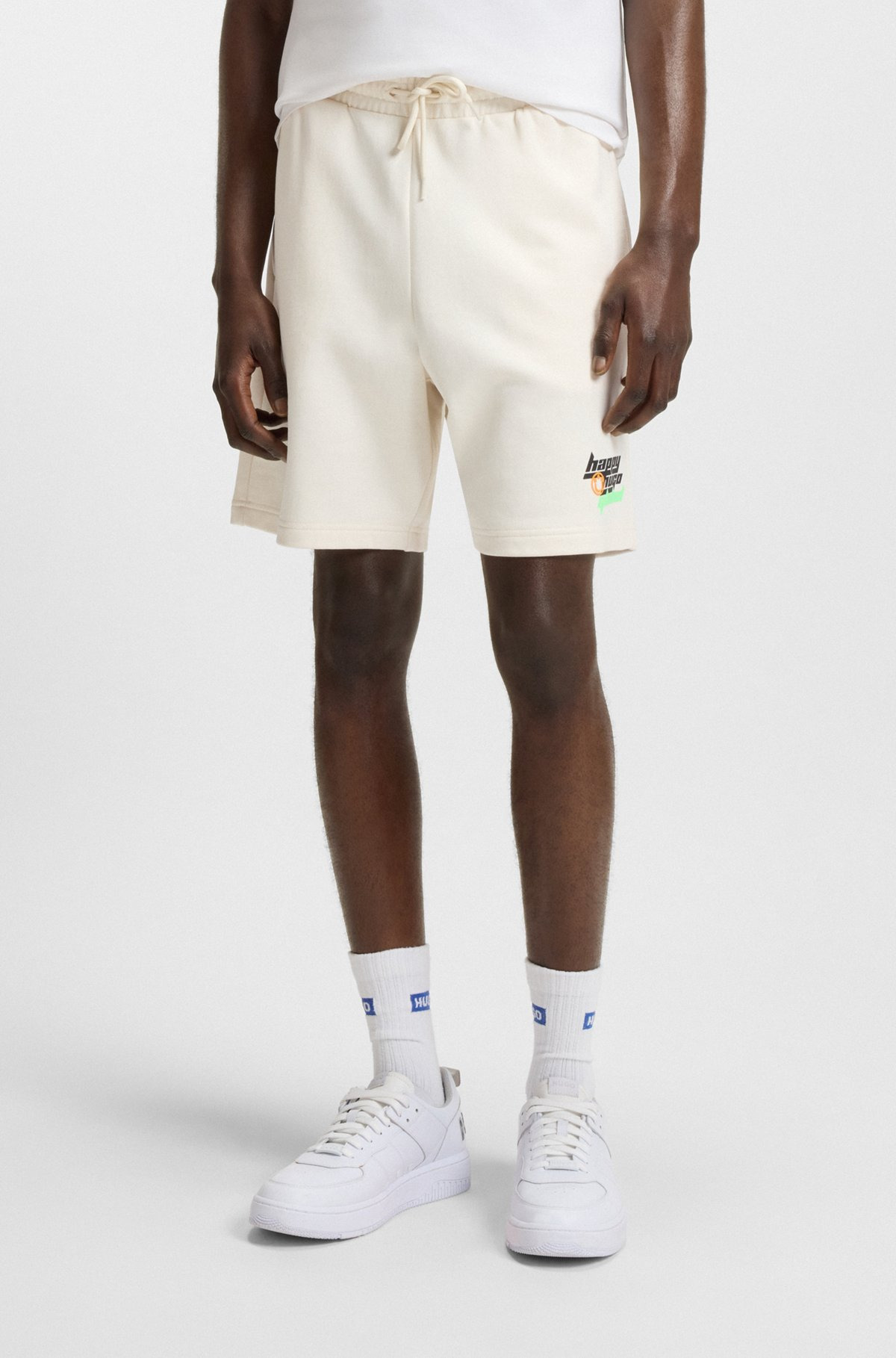 COTTON-TERRY SHORTS WITH HAPPY HUGO LOGO - 2